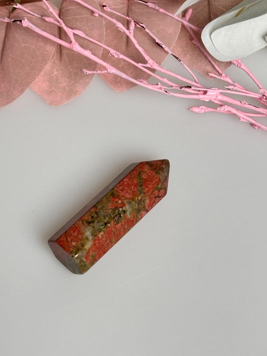 Small Unakite Tower - Beautiful green and red drawing, natural stone decoration