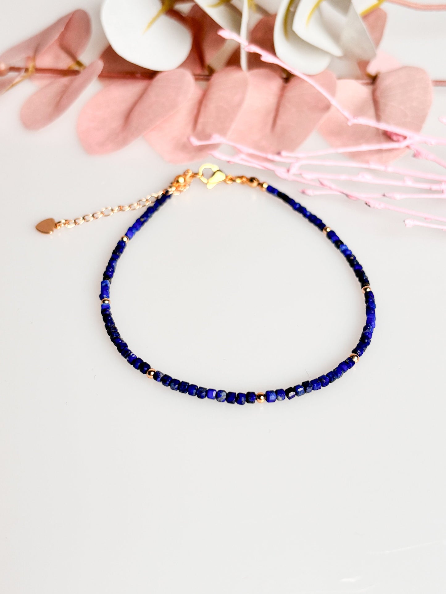Delicate lapis lazuli bracelet or anklet with 2mm cube beads – handmade gemstone jewelry