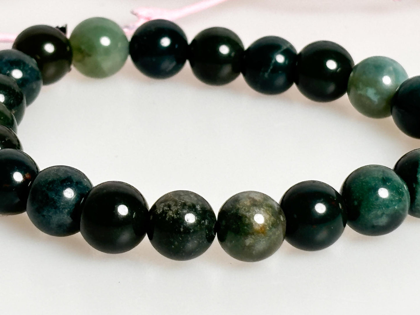 Elastic moss agate bracelet 8mm | Natural stone jewelry for balance & harmony | Handmade spiritual accessory
