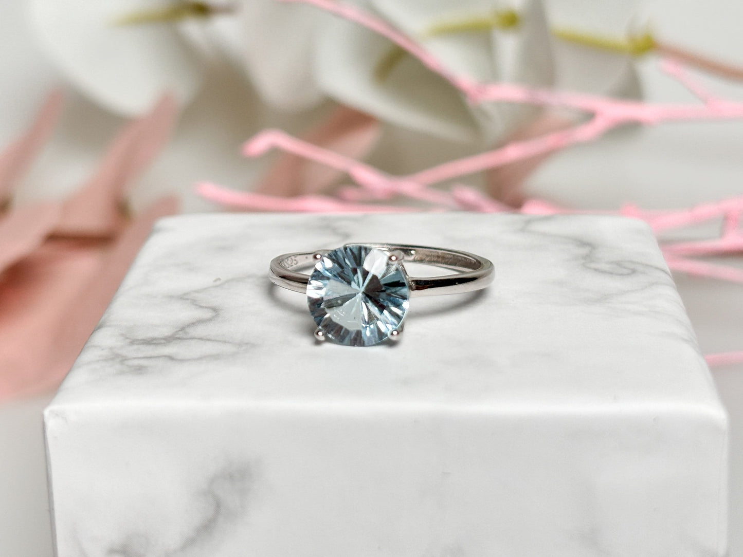Blue Topaz 925 silver ring with faceted stone, adjustable size - statement ring|engagement ring|statement ring