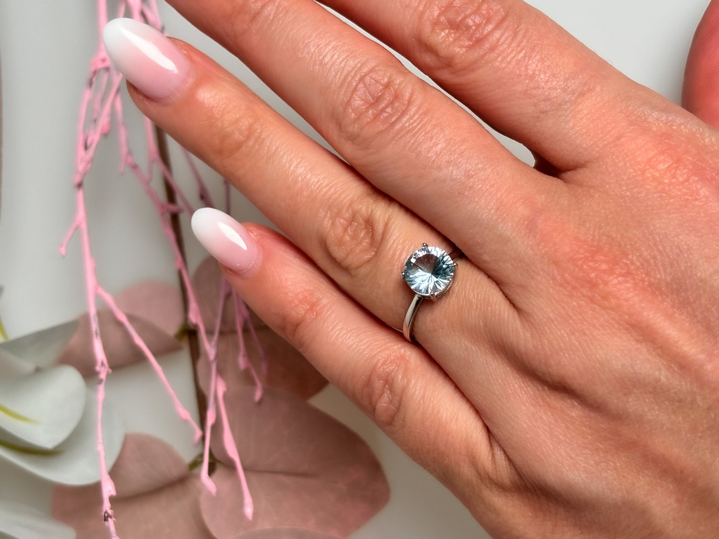 Blue Topaz 925 silver ring with faceted stone, adjustable size - statement ring|engagement ring|statement ring