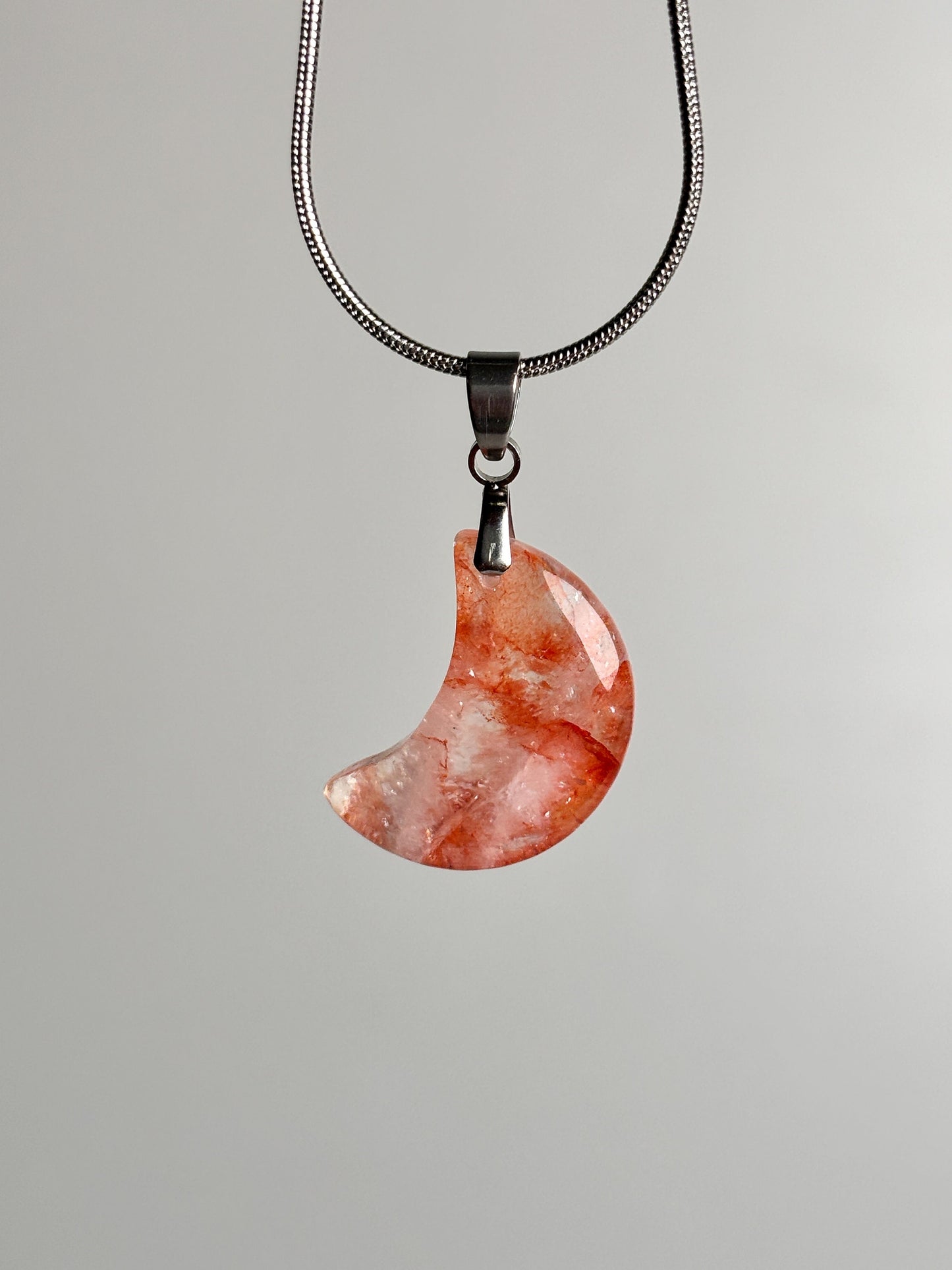 Fire Quartz Moon Pendant - Unique Shine and Energy, Spiritual Jewelry