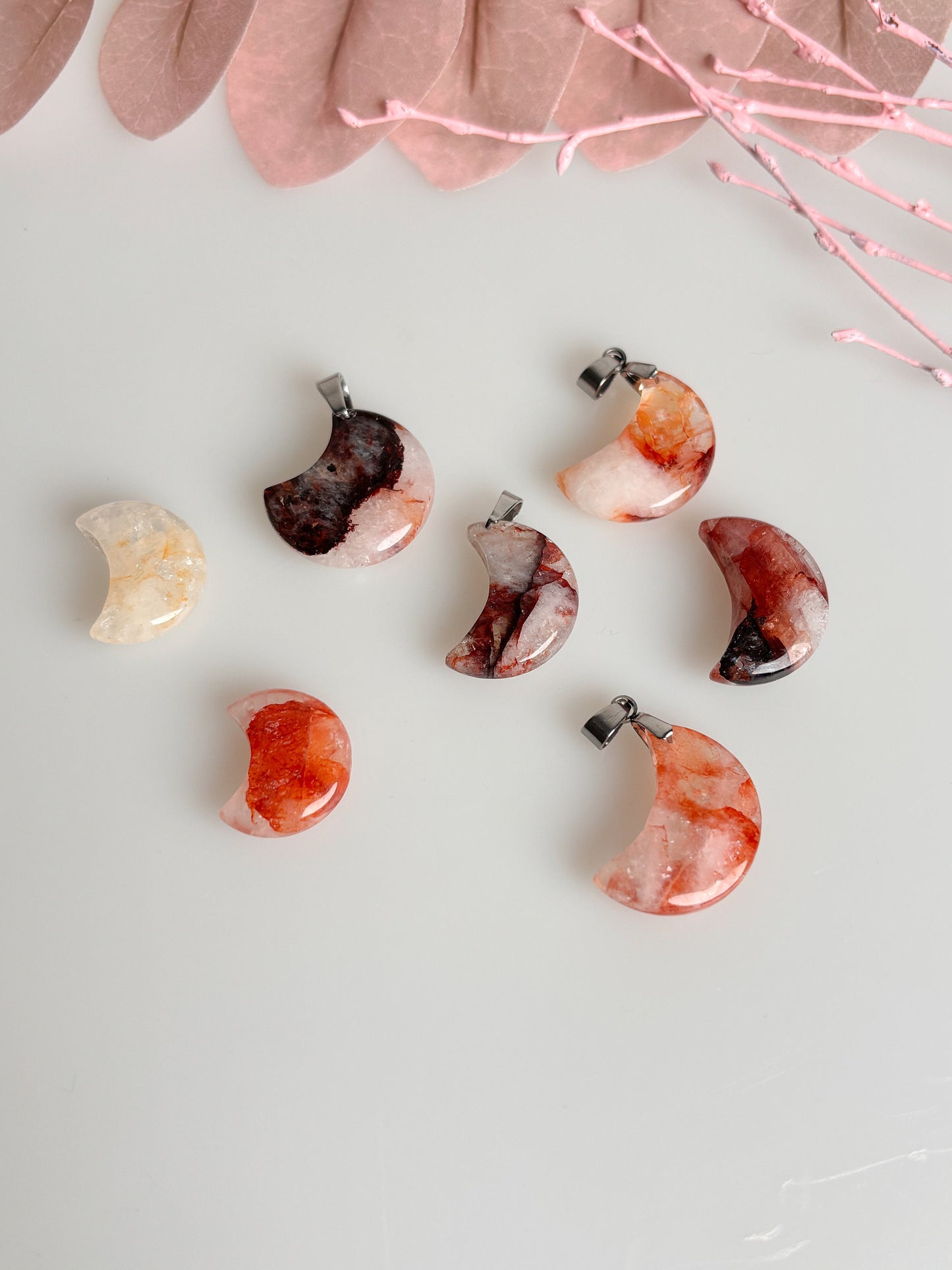 Fire Quartz Moon Pendant - Unique Shine and Energy, Spiritual Jewelry