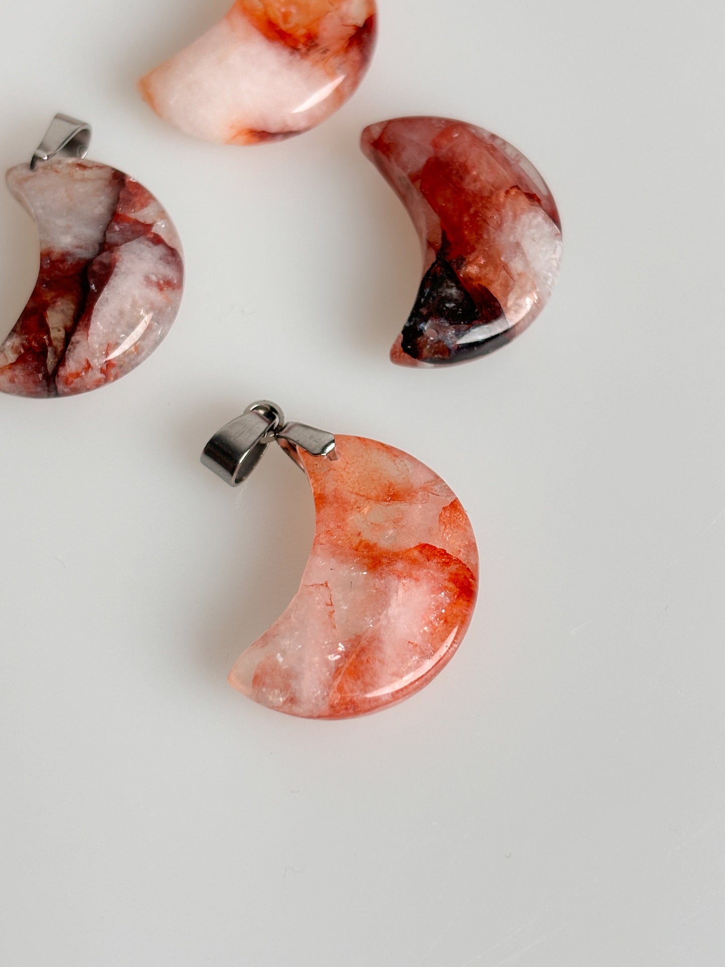 Fire Quartz Moon Pendant - Unique Shine and Energy, Spiritual Jewelry