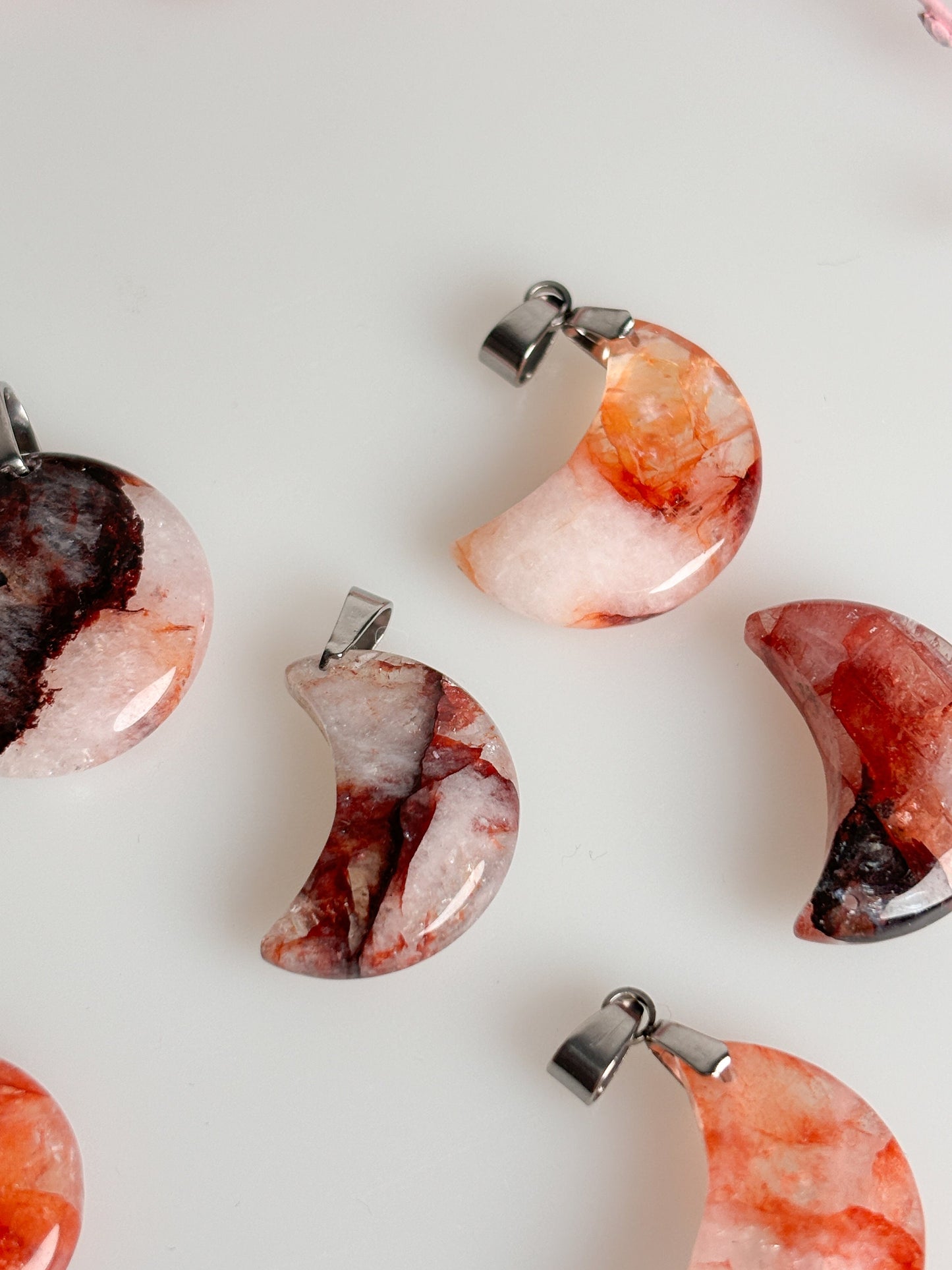 Fire Quartz Moon Pendant - Unique Shine and Energy, Spiritual Jewelry