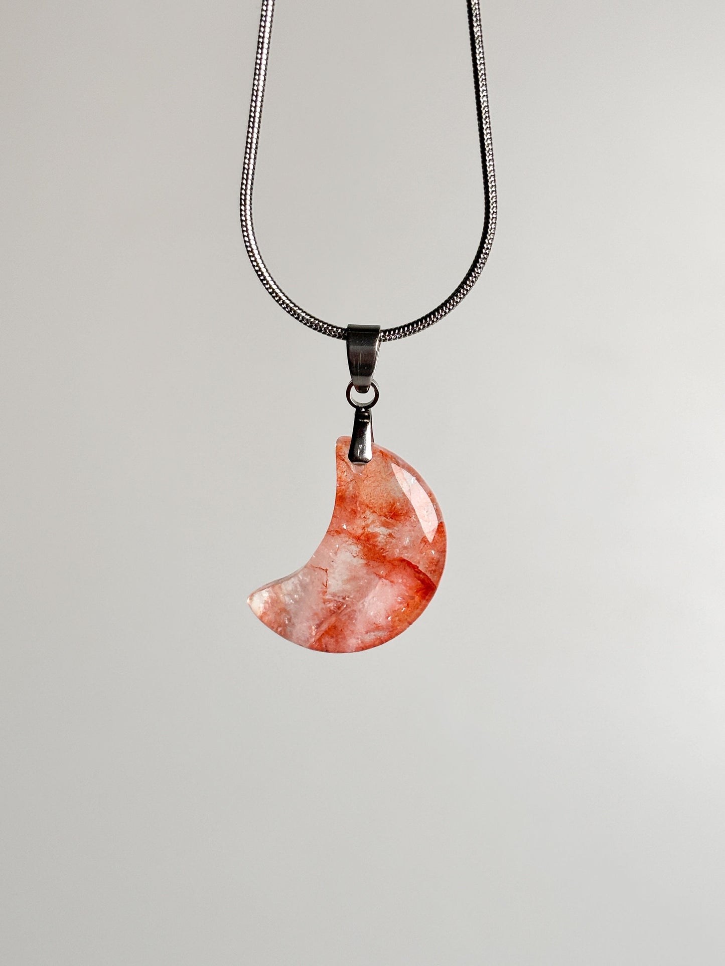 Fire Quartz Moon Pendant - Unique Shine and Energy, Spiritual Jewelry