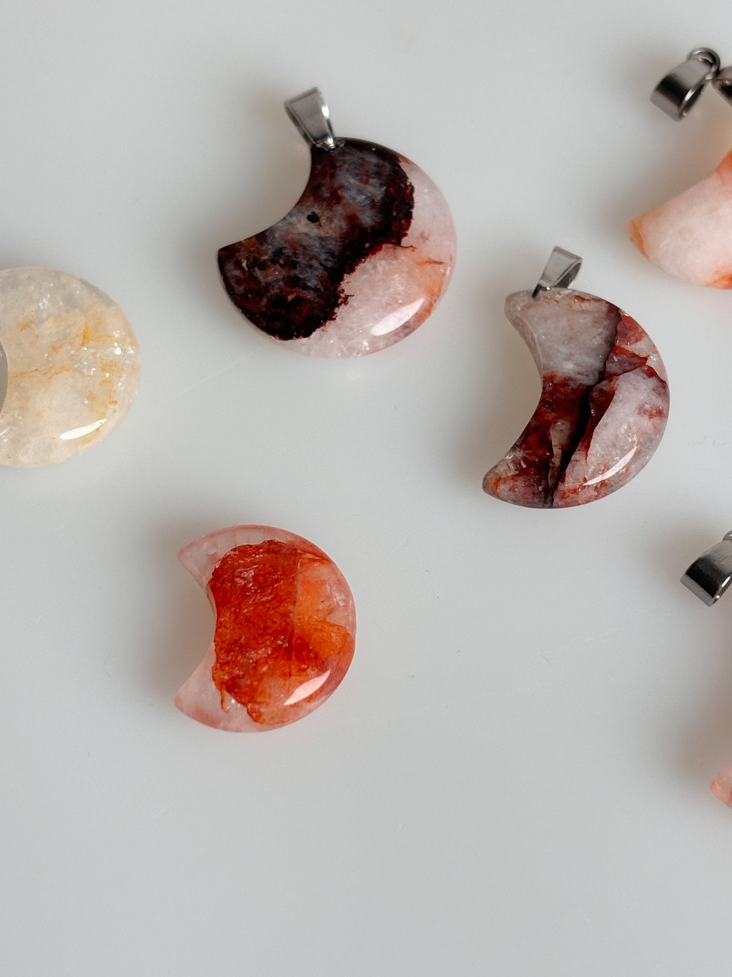 Fire Quartz Moon Pendant - Unique Shine and Energy, Spiritual Jewelry