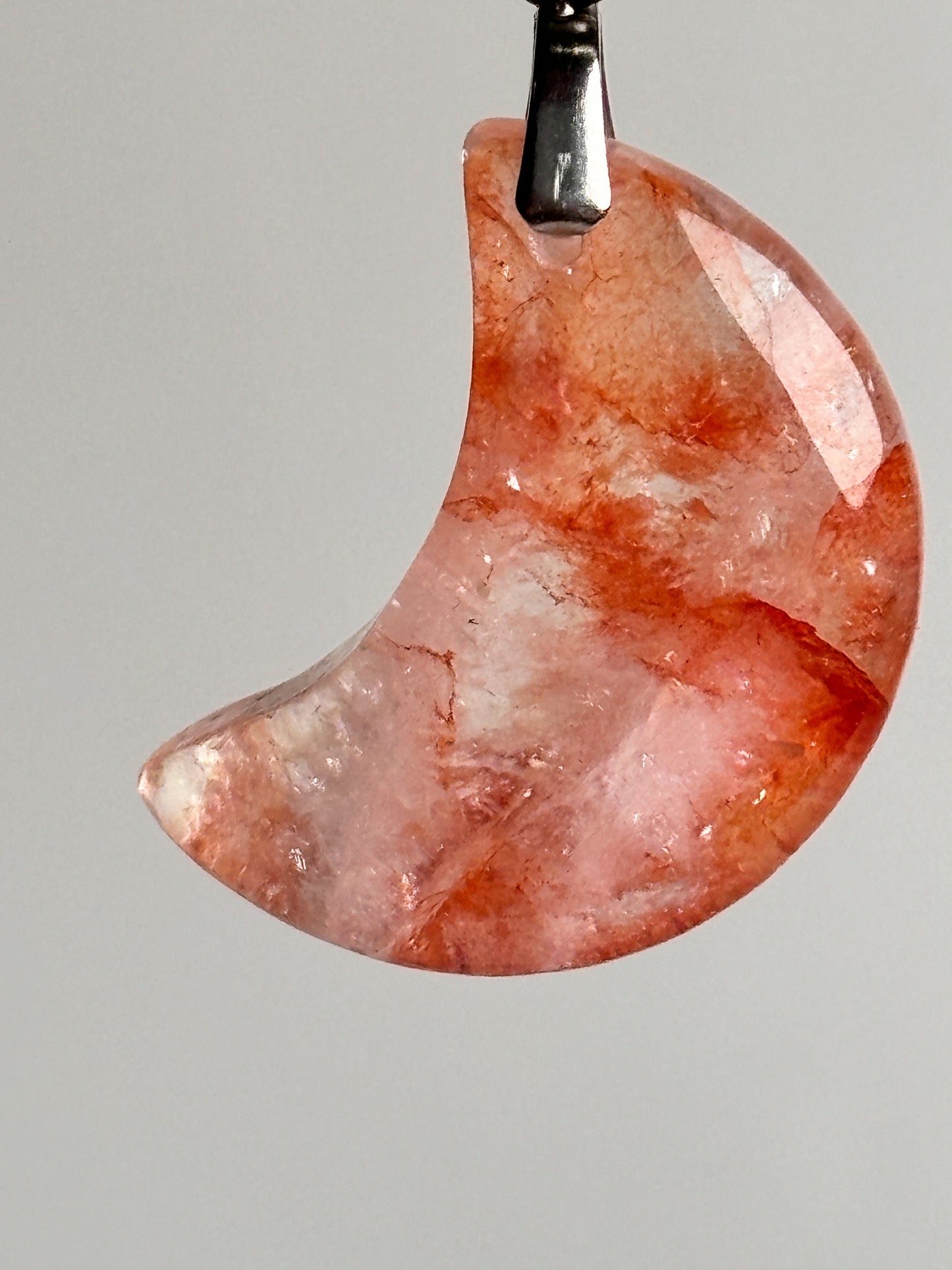Fire Quartz Moon Pendant - Unique Shine and Energy, Spiritual Jewelry