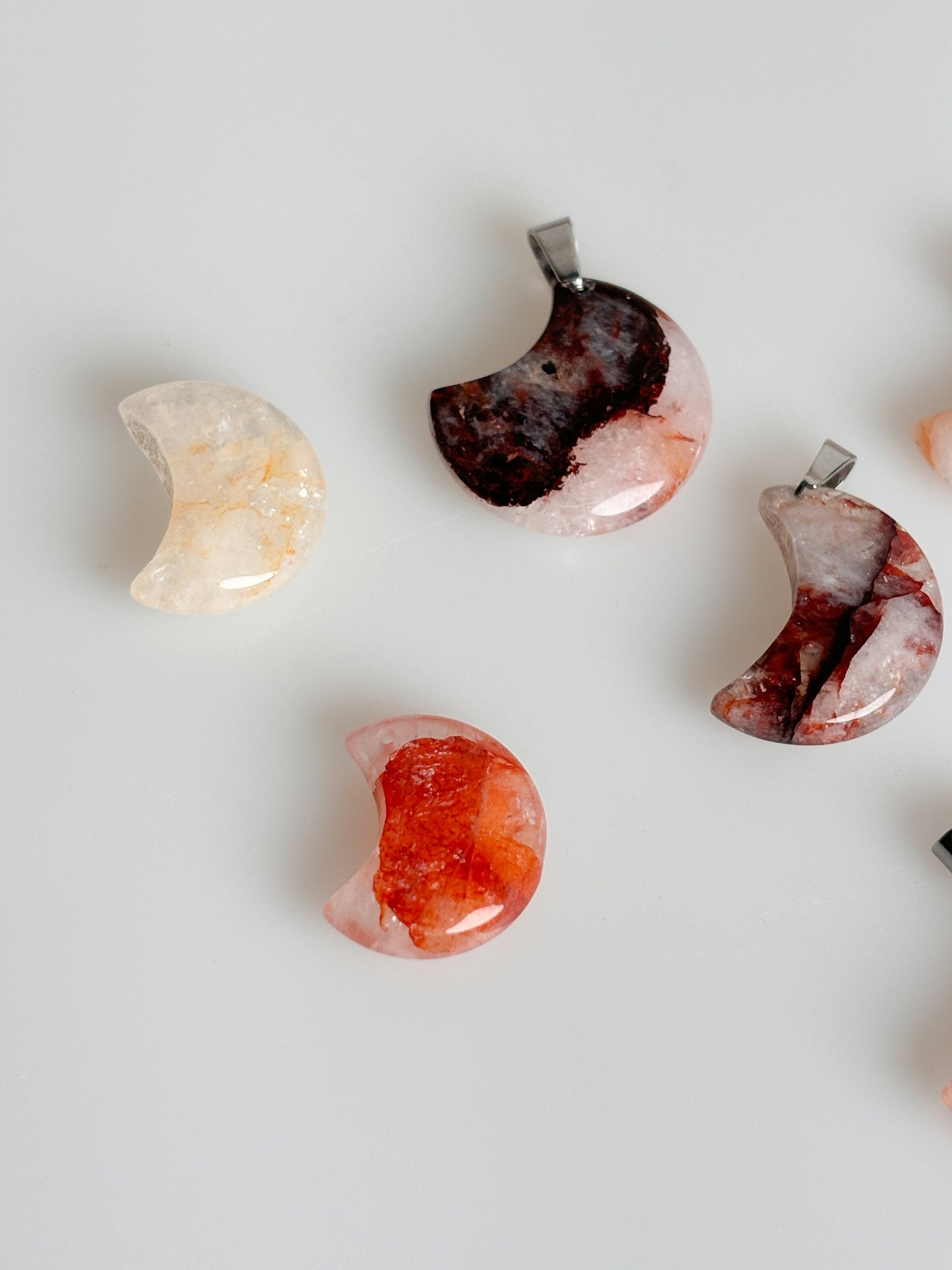 Fire Quartz Moon Pendant - Unique Shine and Energy, Spiritual Jewelry