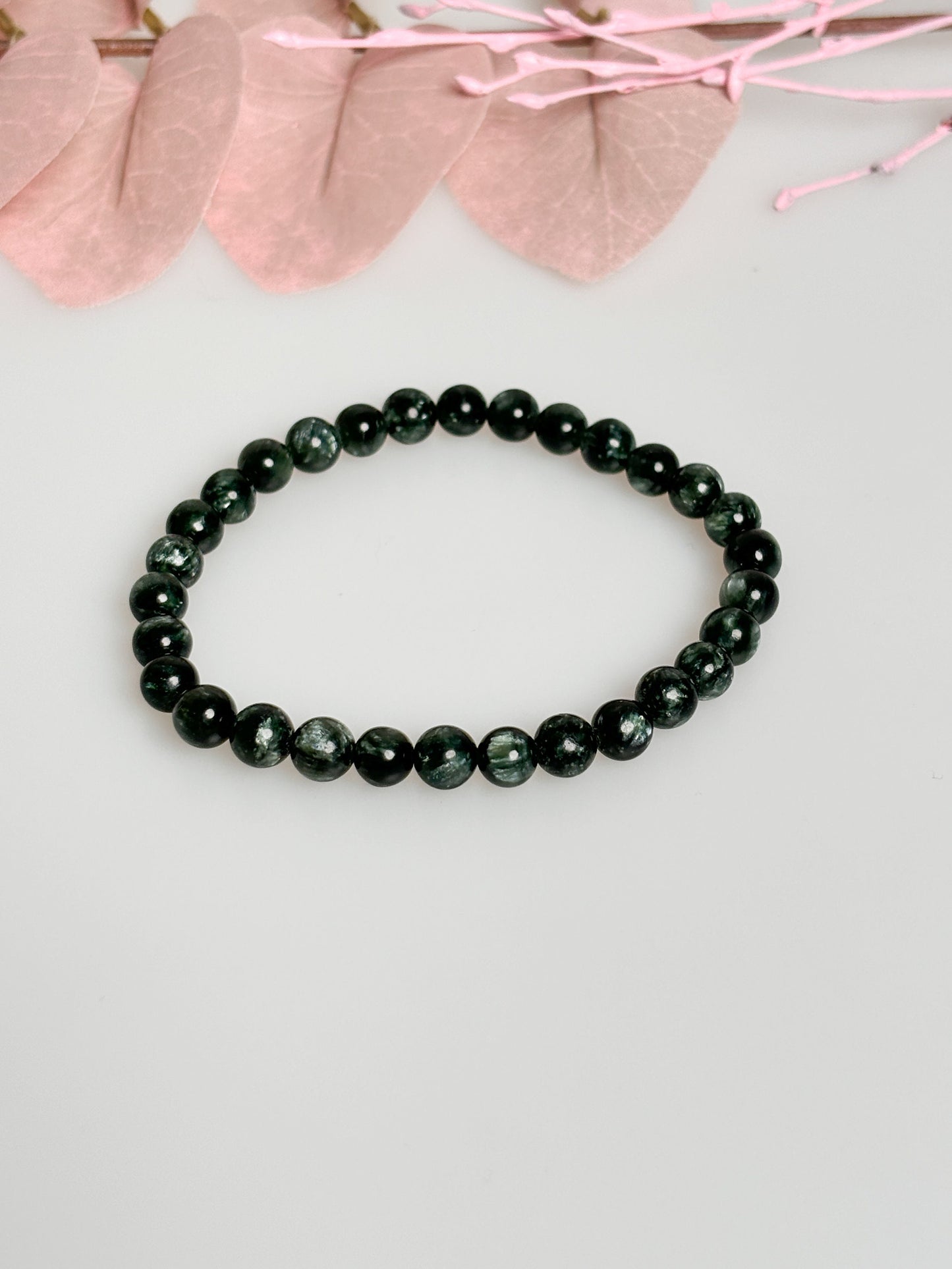 Premium Seraphinite bracelet, elastic, 6mm beads, spiritual energy, high quality gemstones, unique