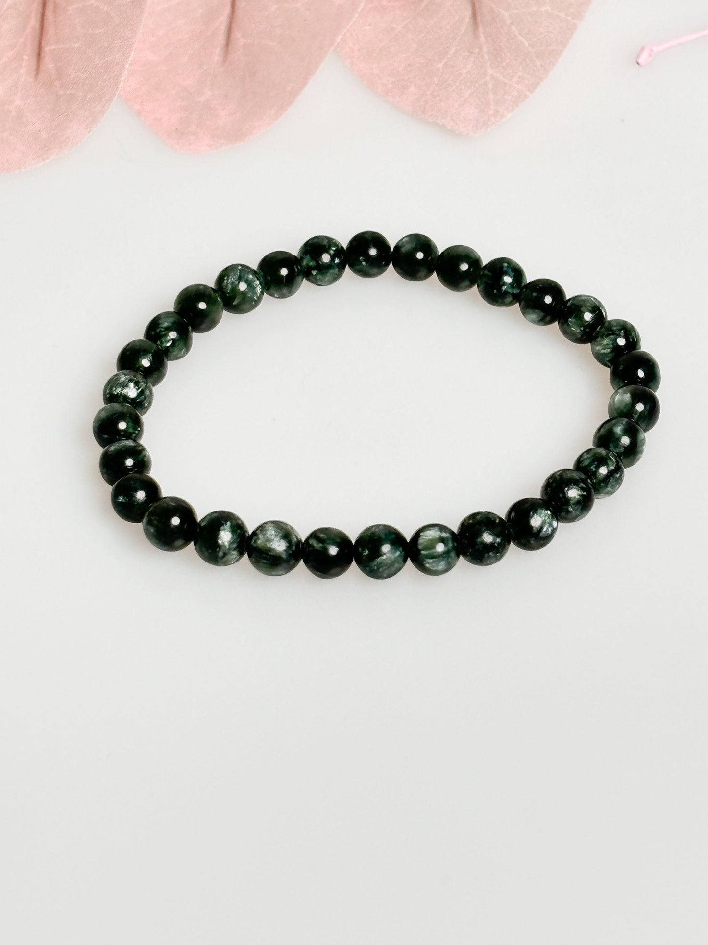 Premium Seraphinite bracelet, elastic, 6mm beads, spiritual energy, high quality gemstones, unique