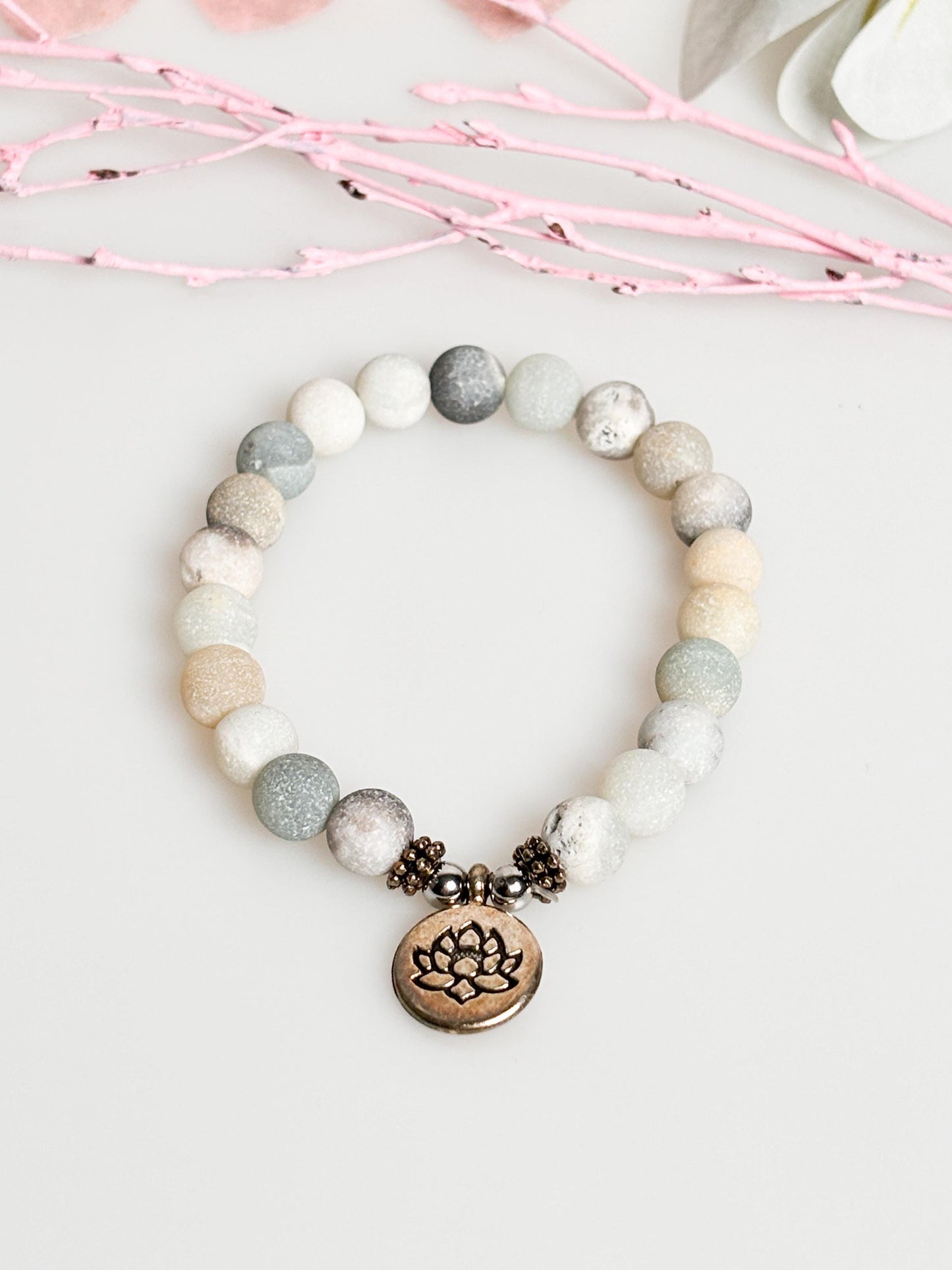 Natural Amazonite Bracelet matte frosted with 8.5 mm beads - Handmade Jewelry