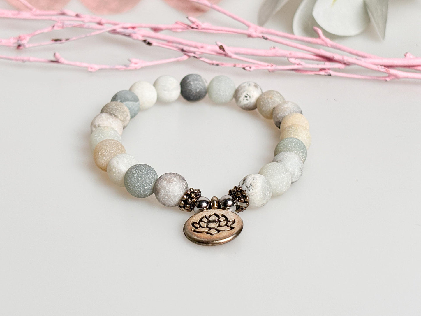 Natural Amazonite Bracelet matte frosted with 8.5 mm beads - Handmade Jewelry