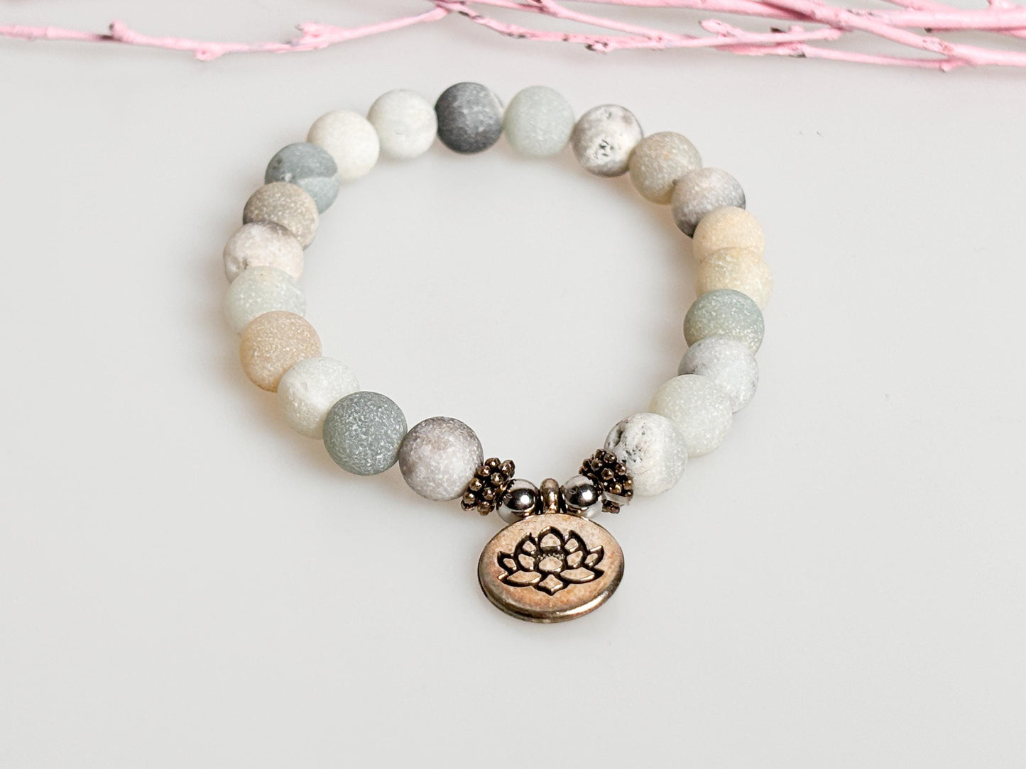 Natural Amazonite Bracelet matte frosted with 8.5 mm beads - Handmade Jewelry