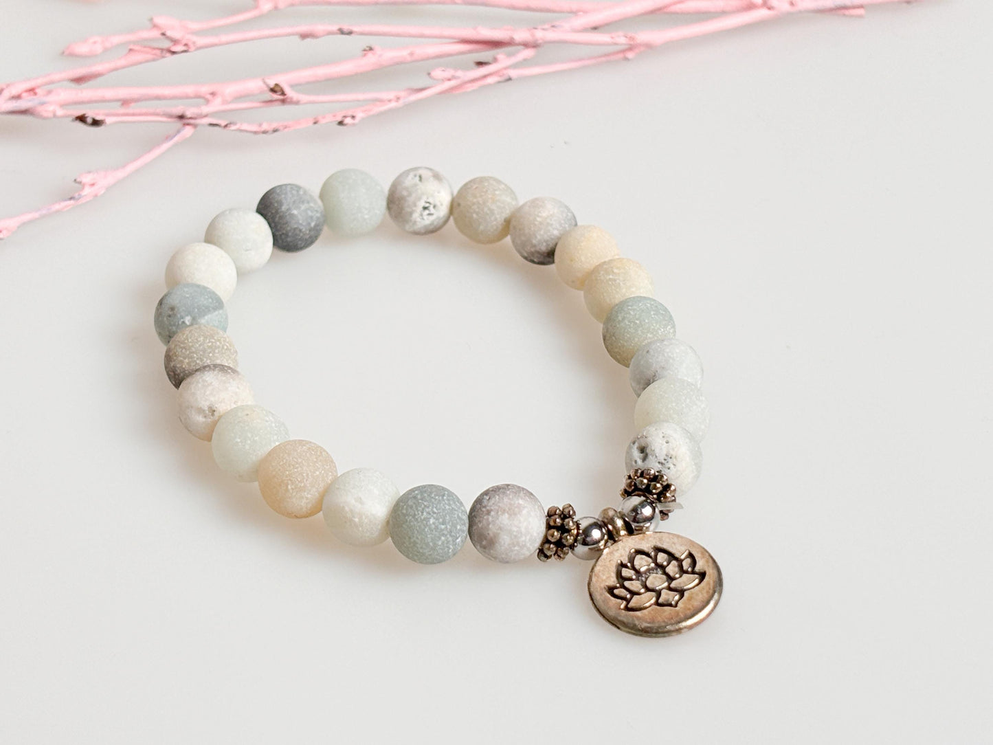 Natural Amazonite Bracelet matte frosted with 8.5 mm beads - Handmade Jewelry
