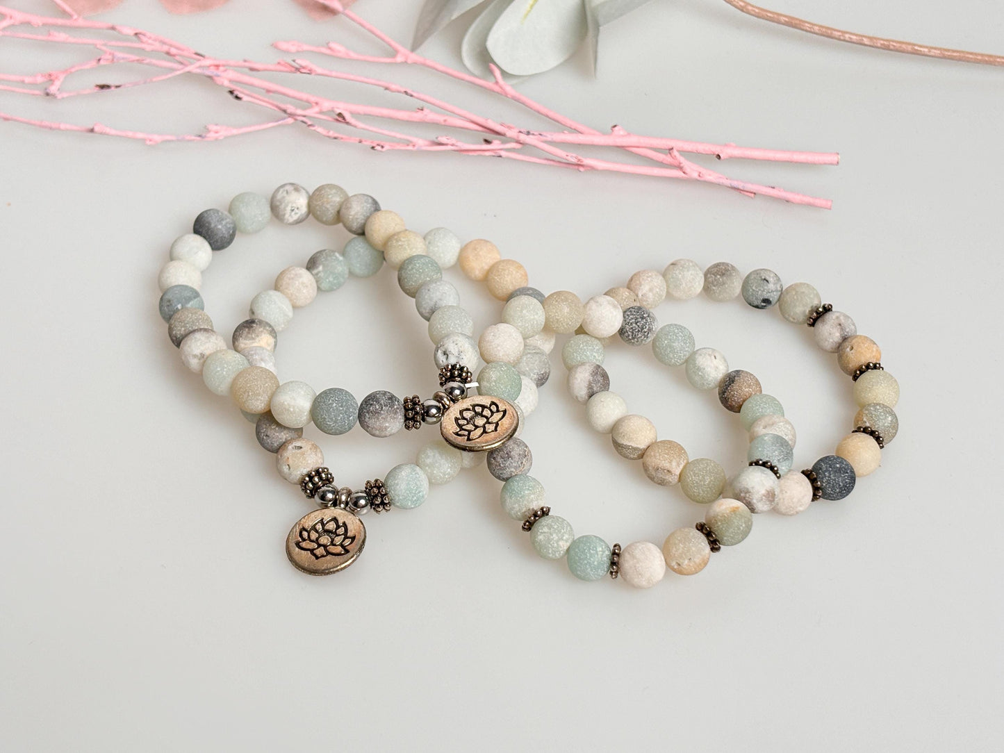 Natural Amazonite Bracelet matte frosted with 8.5 mm beads - Handmade Jewelry