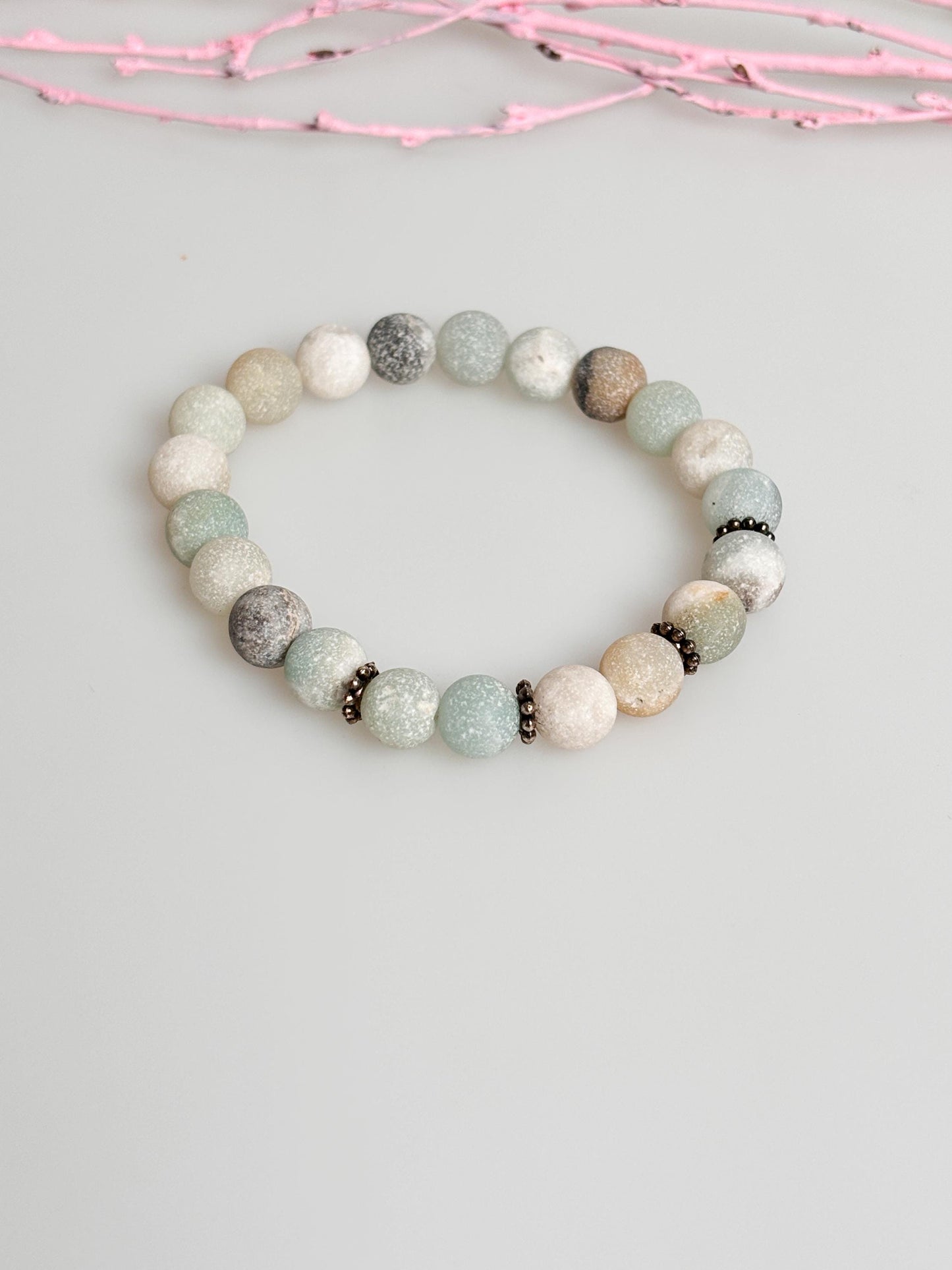 Natural Amazonite Bracelet matte frosted with 8.5 mm beads - Handmade Jewelry