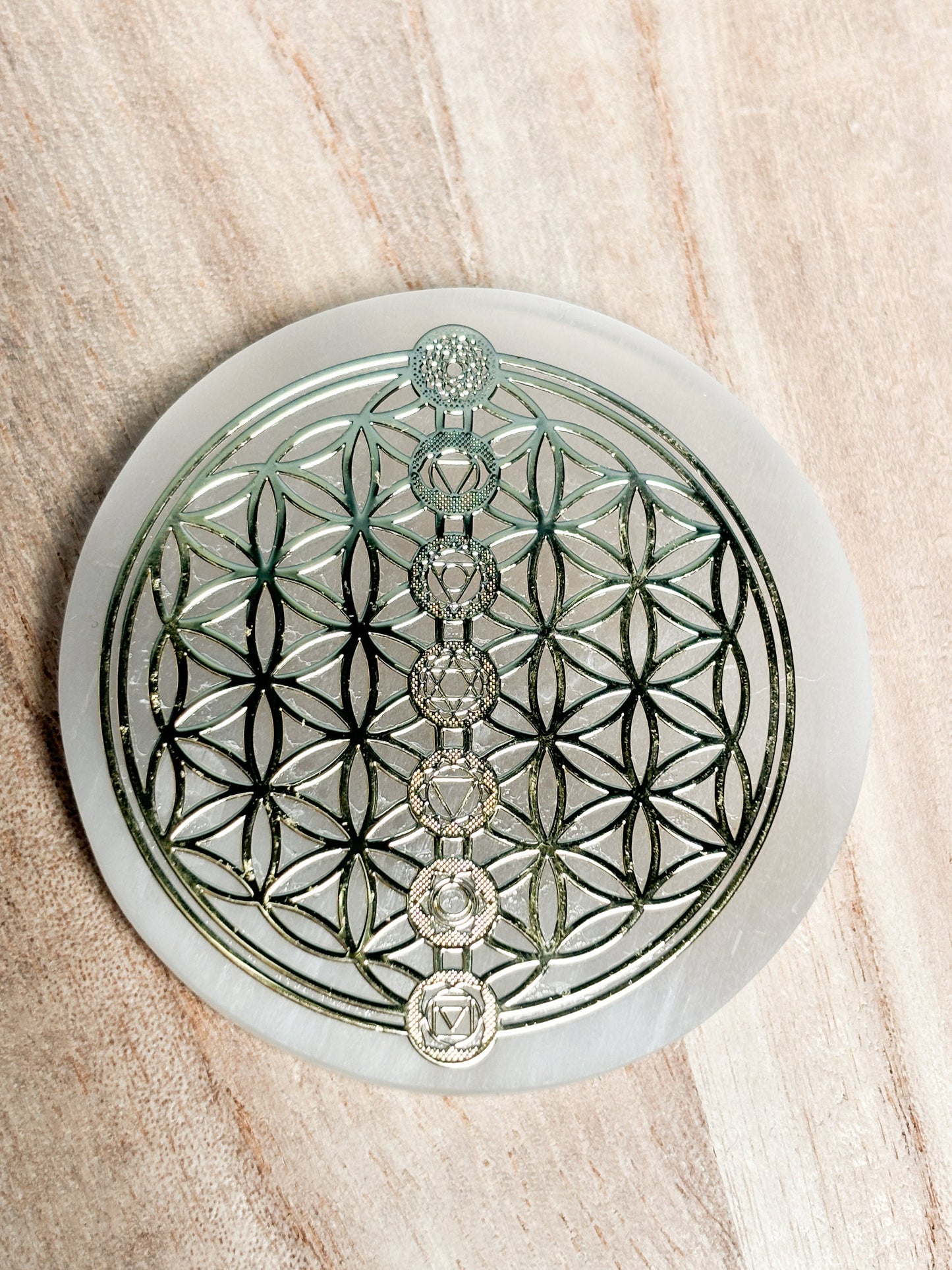 Selenite plates 8cm - Tree of Life & Flower of Life | Charge crystals | Decorative and spiritual | Etsy