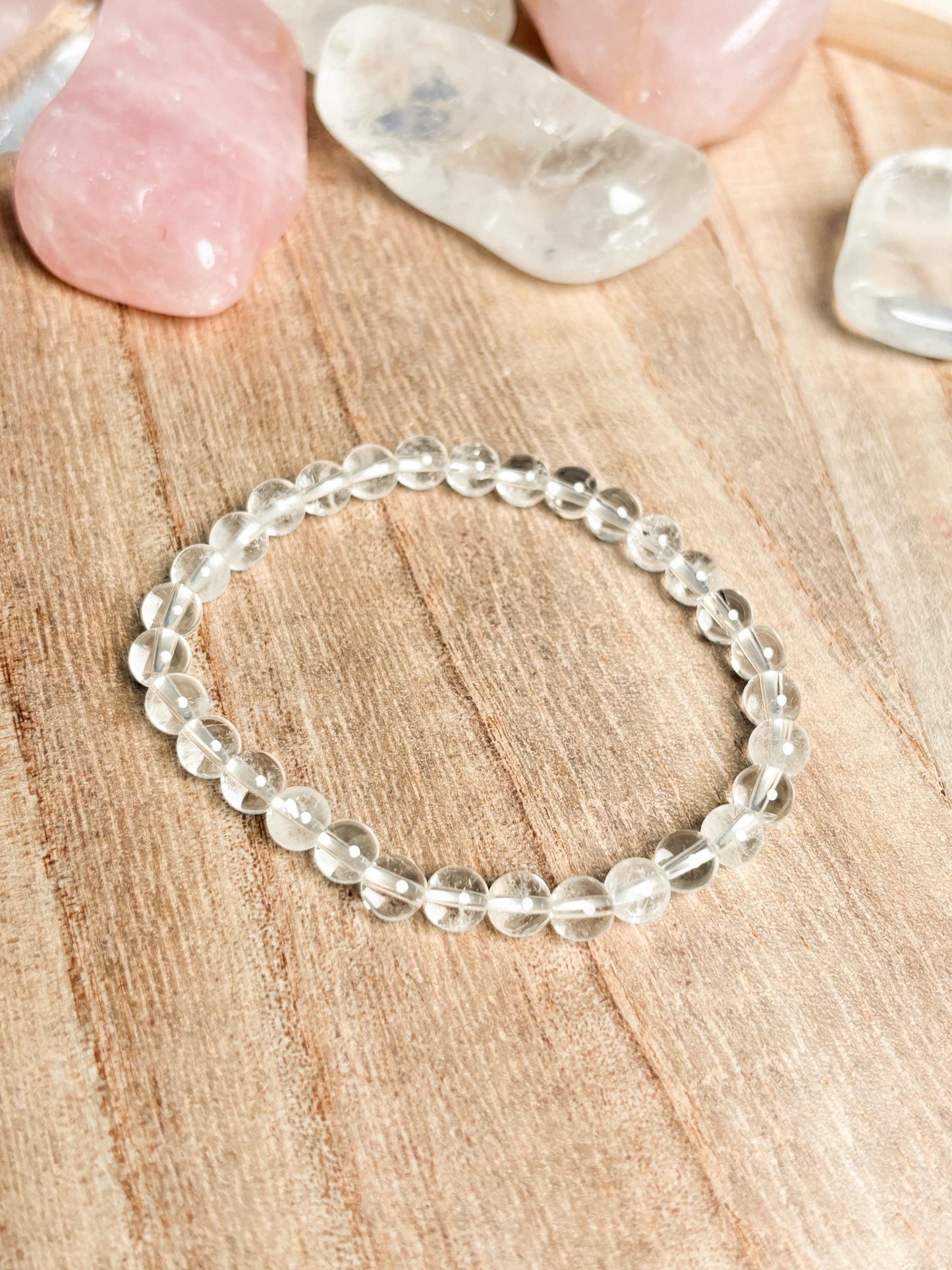 Elastic rock crystal pearl bracelet | 6mm pearls | 17.5 cm length | Handmade