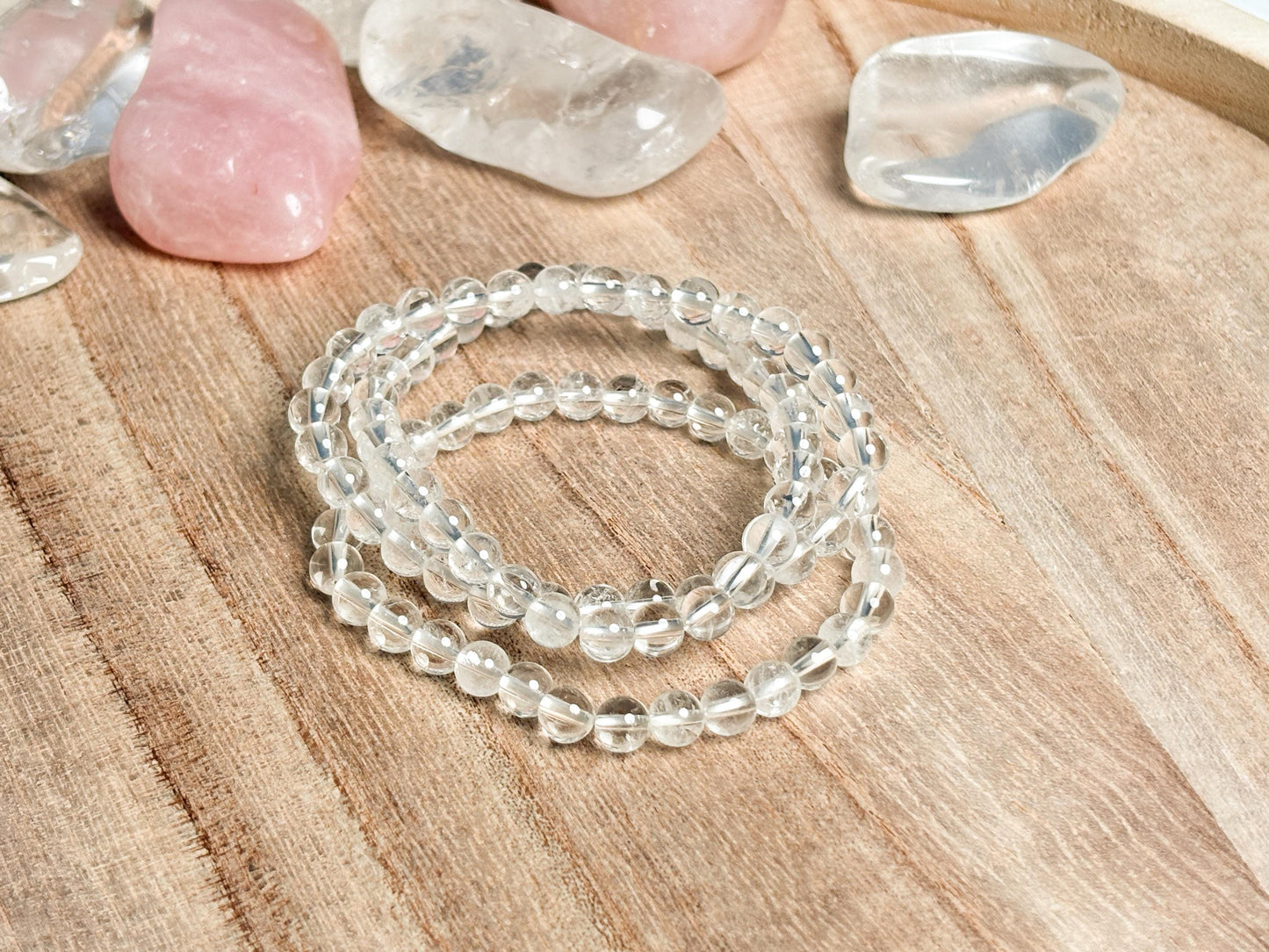 Elastic rock crystal pearl bracelet | 6mm pearls | 17.5 cm length | Handmade