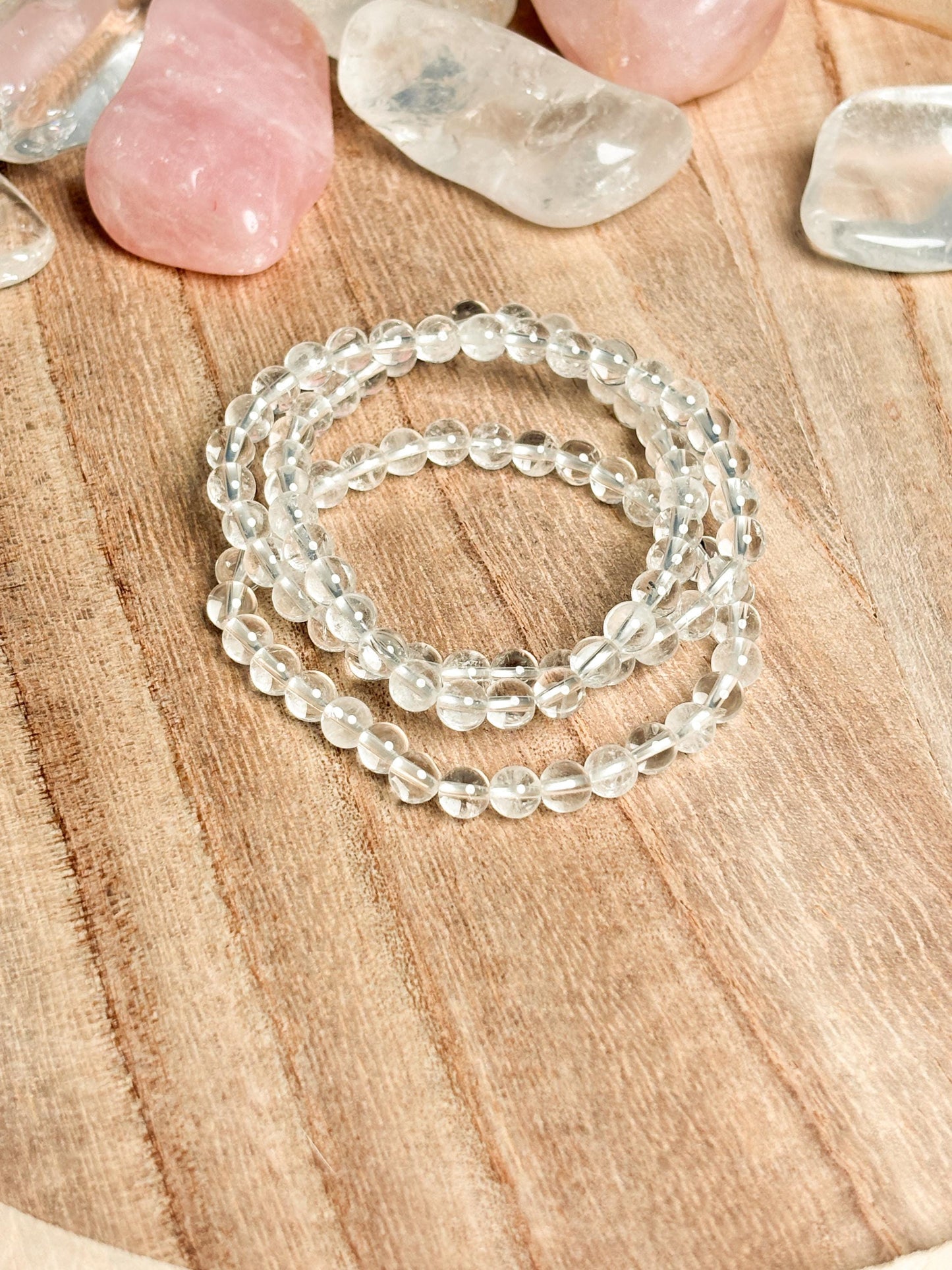 Elastic rock crystal pearl bracelet | 6mm pearls | 17.5 cm length | Handmade