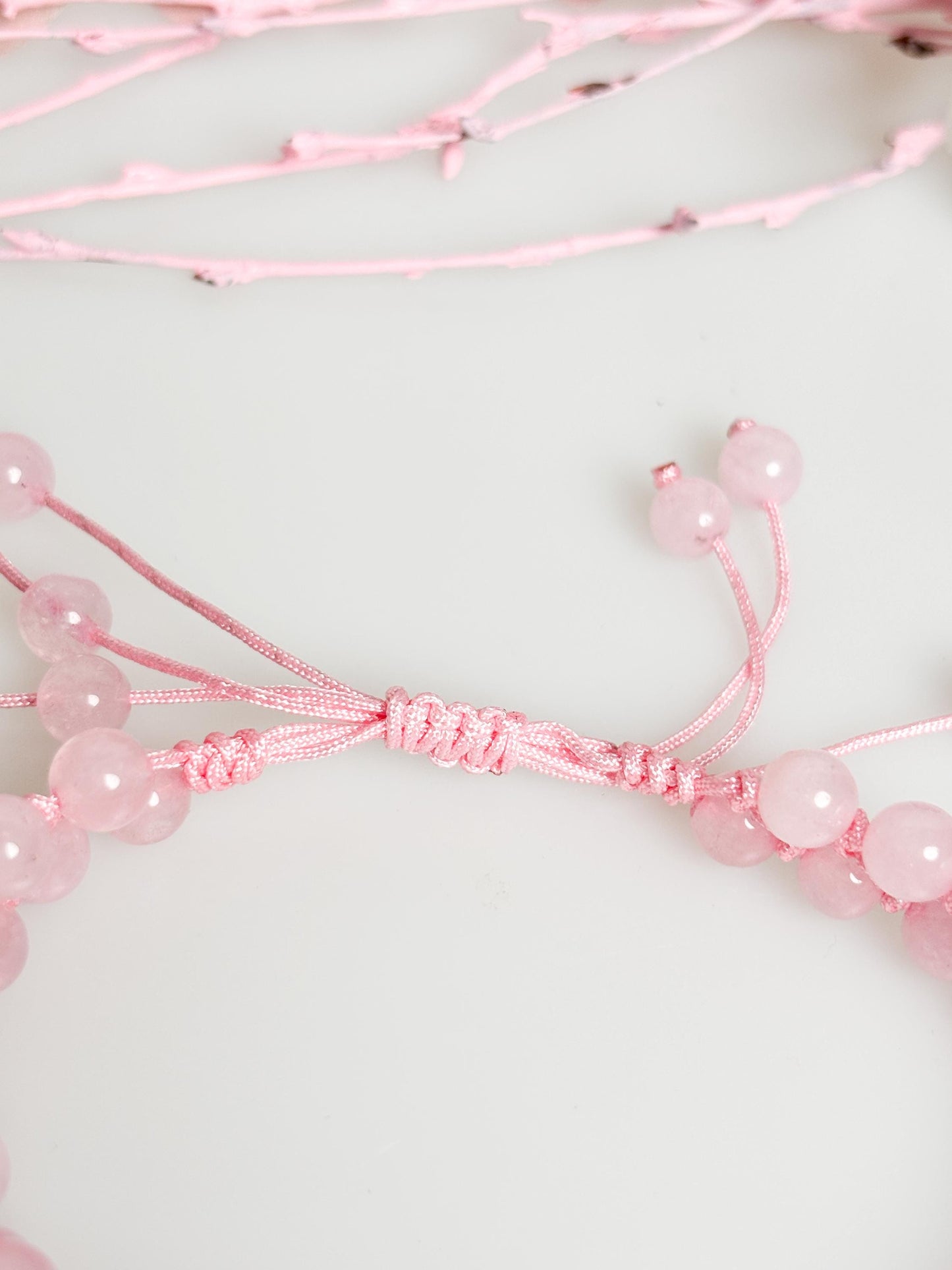 Rose Quartz Macrame Bracelet – Adjustable Size, 6mm Beads, Handmade Jewelry