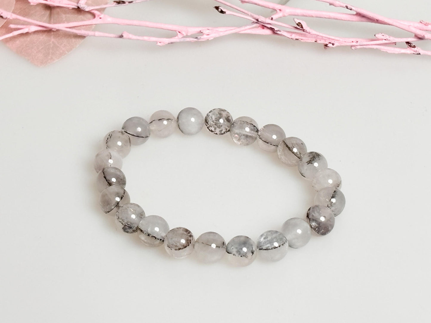 Elastic garden quartz bracelet 8mm | 17cm length | Natural tones in grey & brown | Handmade | Gemstone jewelry