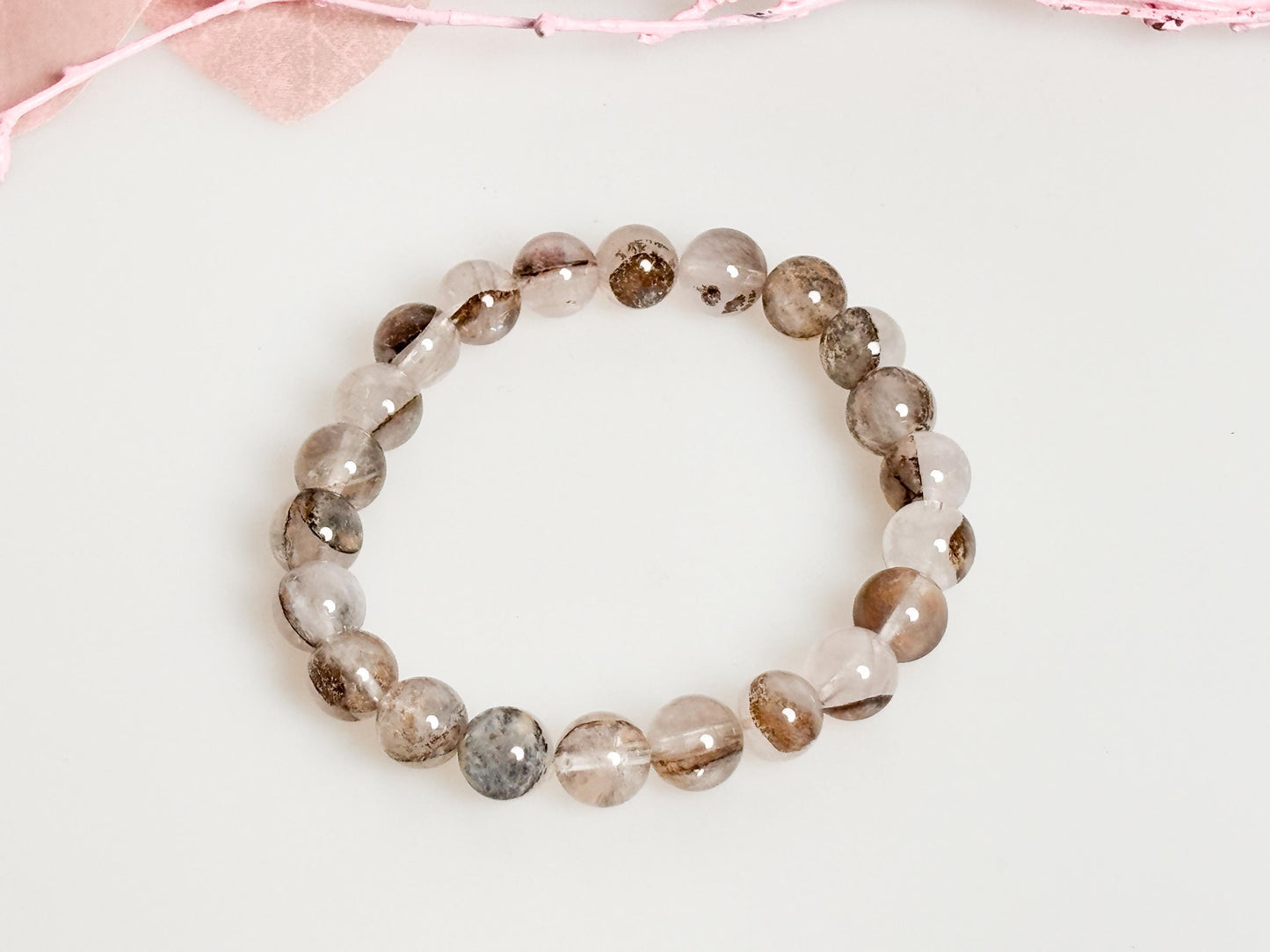 Elastic garden quartz bracelet 8mm | 17cm length | Natural tones in grey & brown | Handmade | Gemstone jewelry