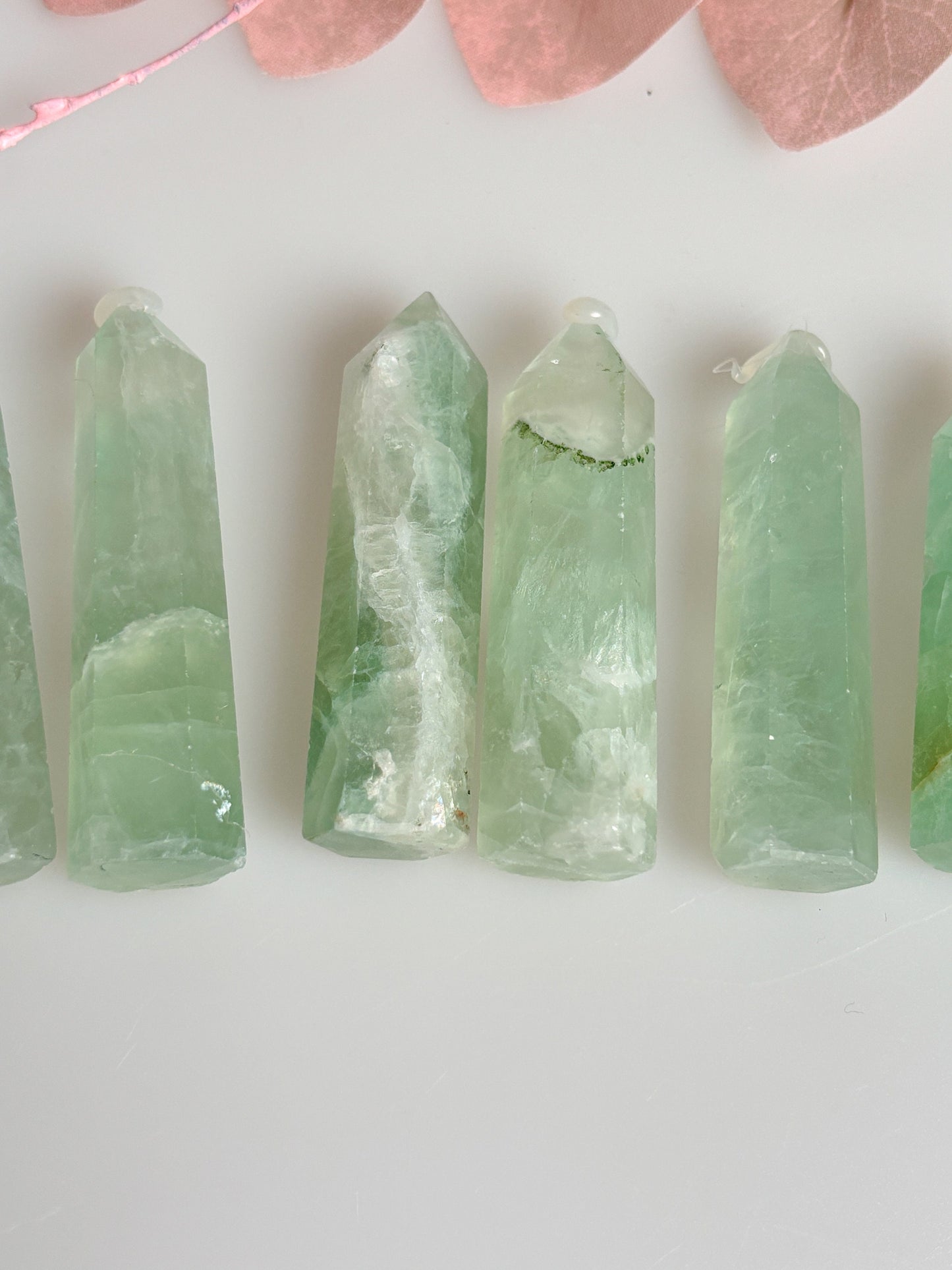 Small green fluorite towers, pretty and handy, for meditation and energy work – natural stone crystal for healing and decoration