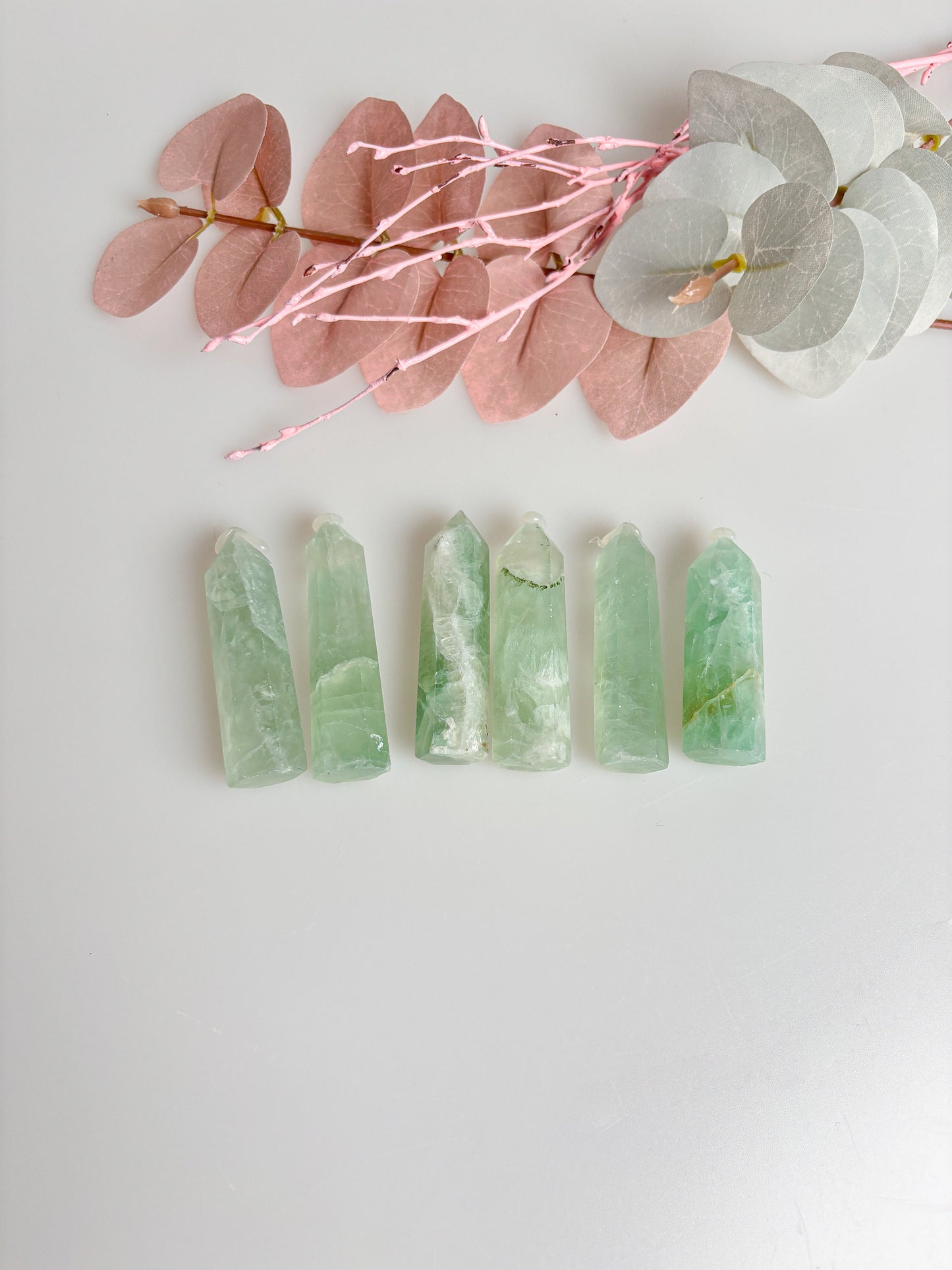 Small green fluorite towers, pretty and handy, for meditation and energy work – natural stone crystal for healing and decoration