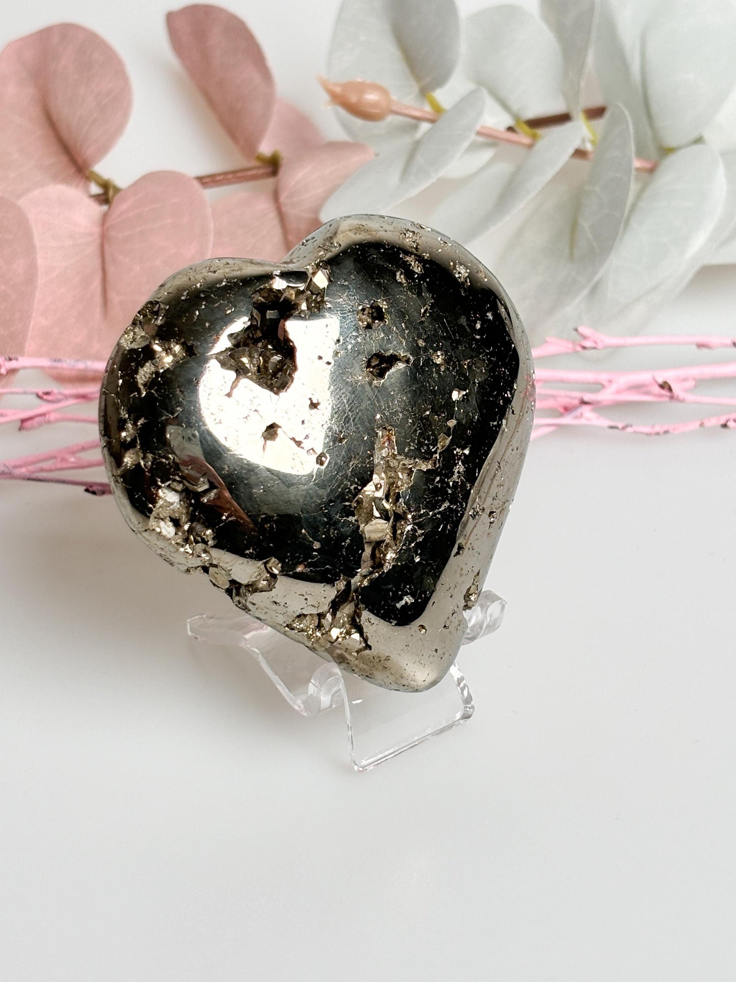 Shiny pyrite heart large for decoration, with impressive druses and unique shine - perfect for stylish accents