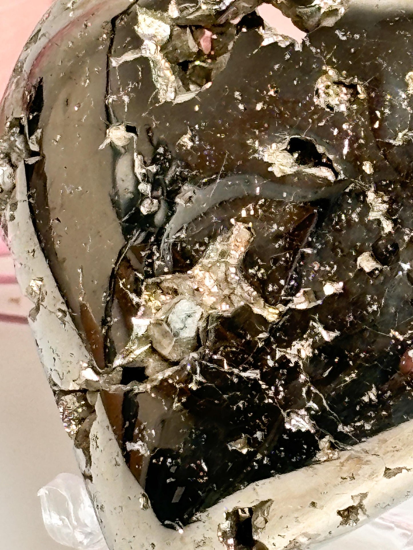 Shiny pyrite heart large for decoration, with impressive druses and unique shine - perfect for stylish accents