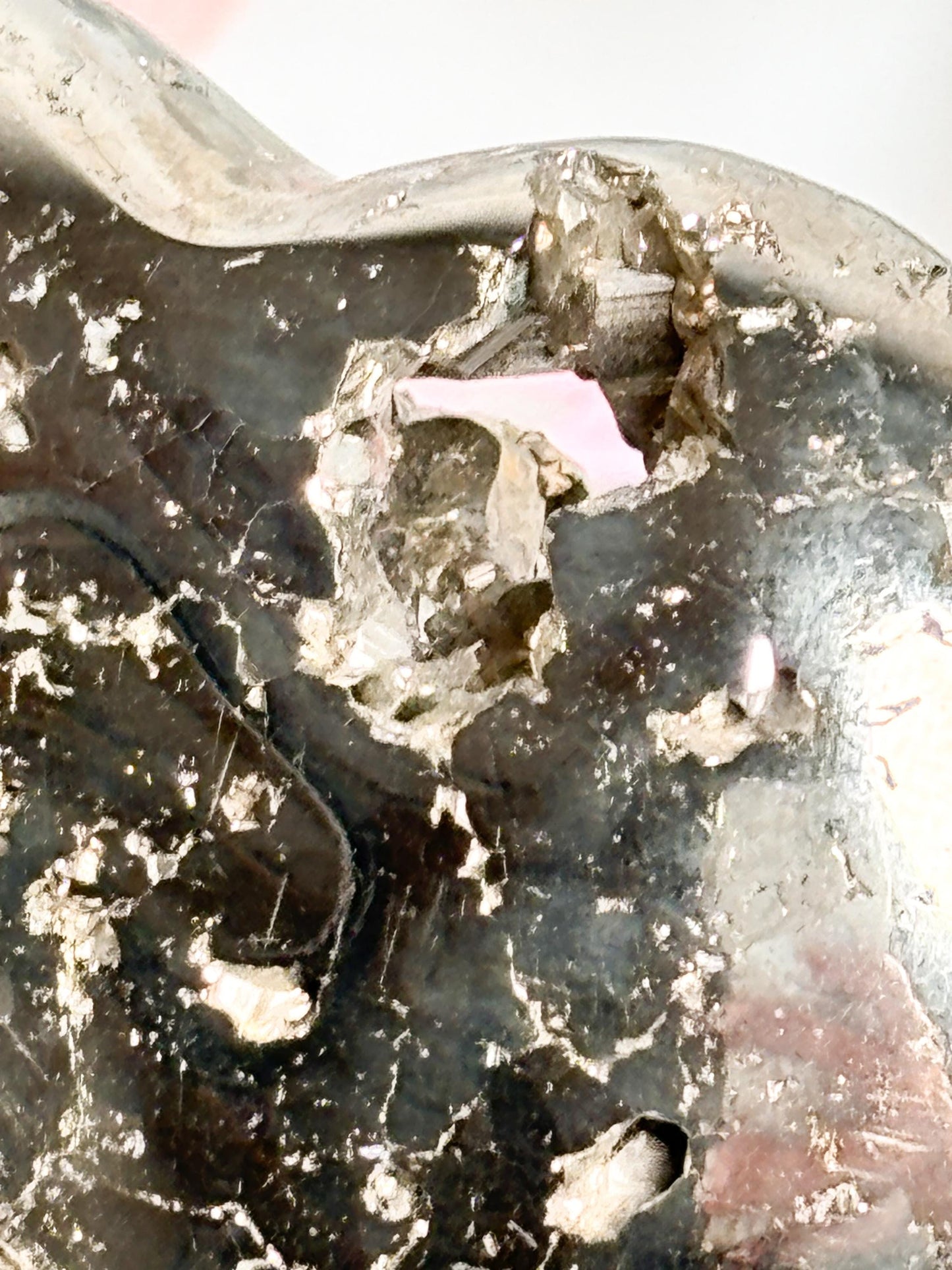 Shiny pyrite heart large for decoration, with impressive druses and unique shine - perfect for stylish accents