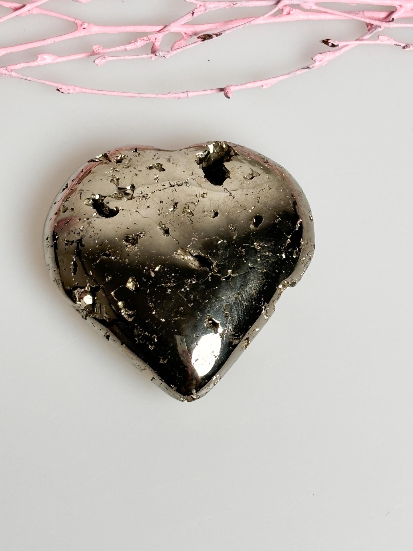 Shiny pyrite heart large for decoration, with impressive druses and unique shine - perfect for stylish accents