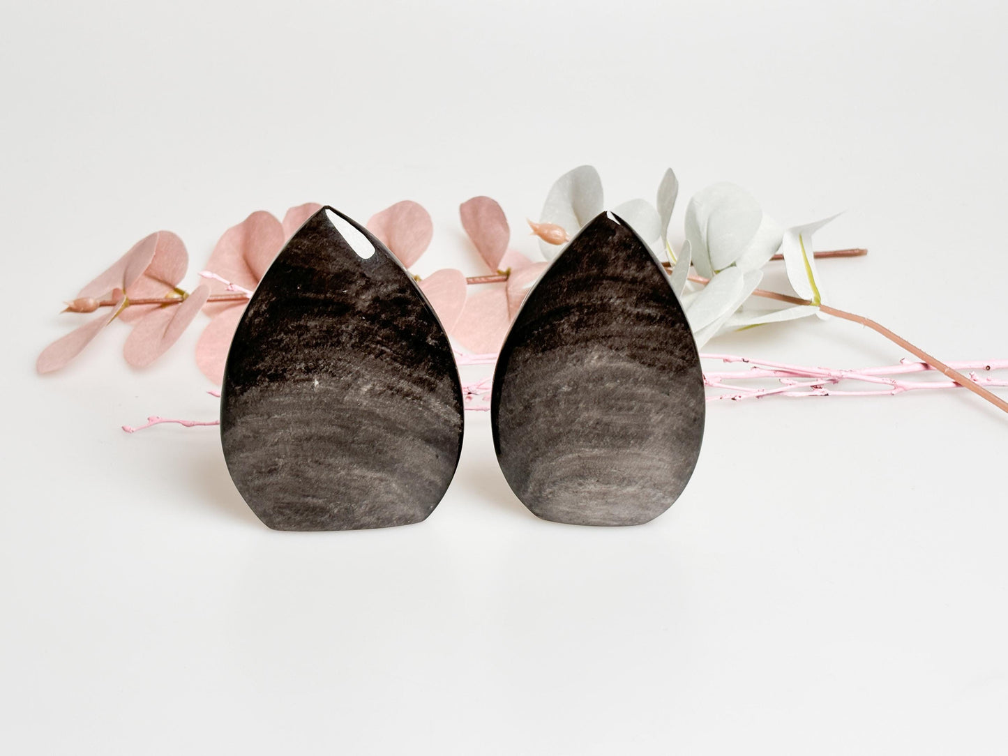 Silber Obsidian Teardrop Freiform - Schöner Flash, Dekorativ, 8 cm Hoch, Einzigartiges Stück für Ihre Sammlung