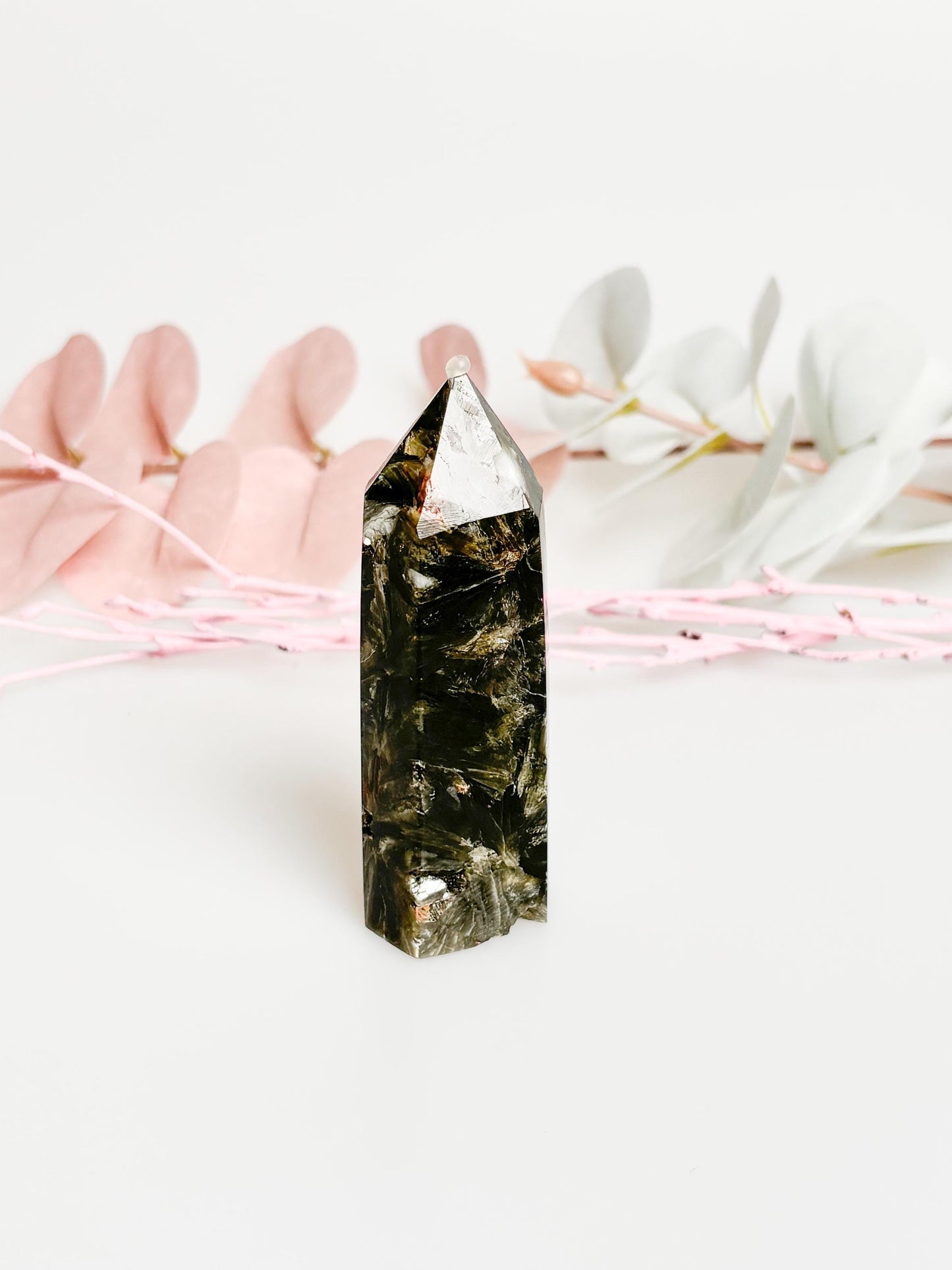 Green Mica Tower - Mica Crystal with Beautiful Shimmer, Decorative Piece for Your Collection.
