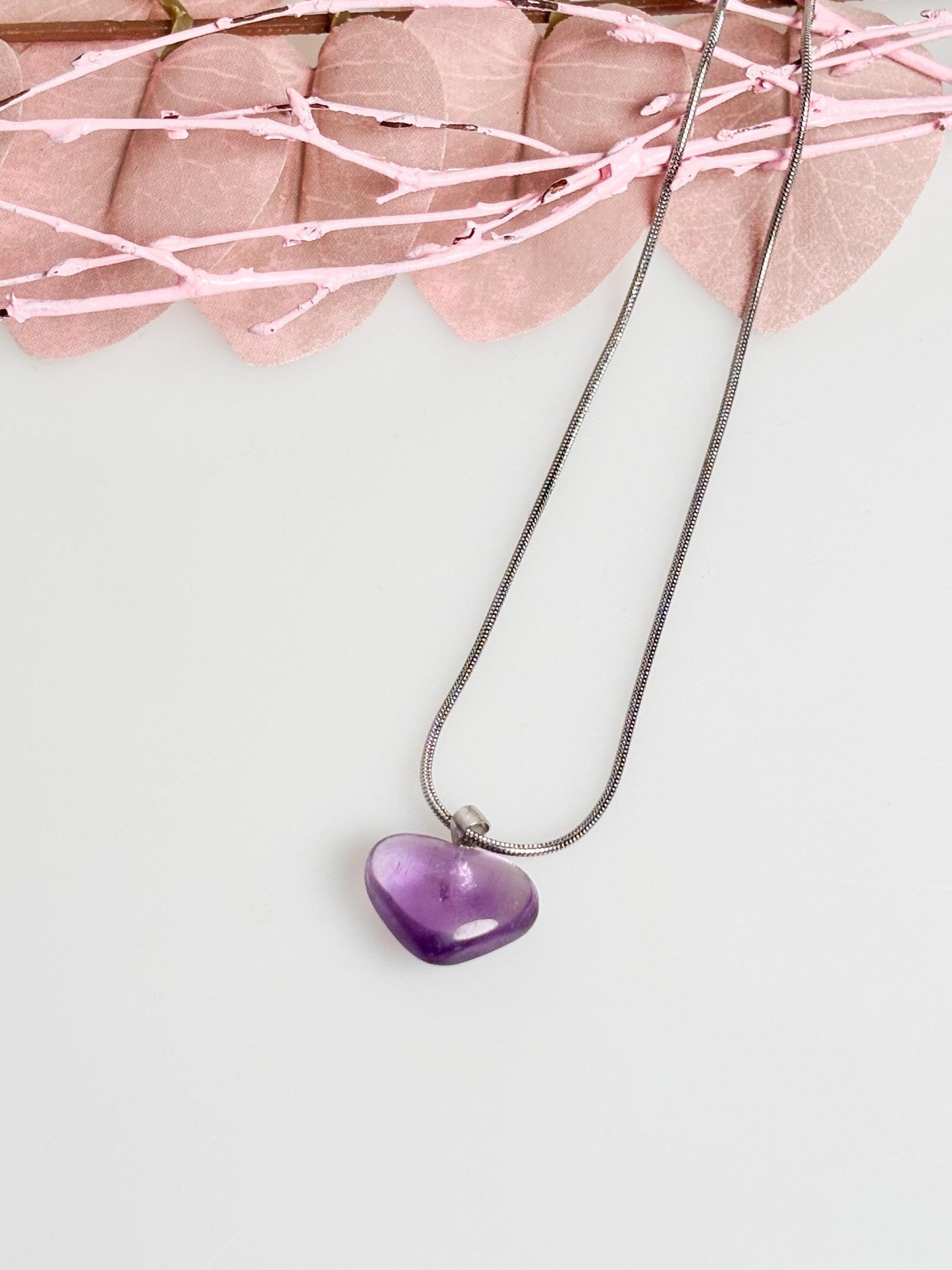 Transparent Amethyst Heart Pendant with 925 Silver Eyelet | Gemstone Jewelry