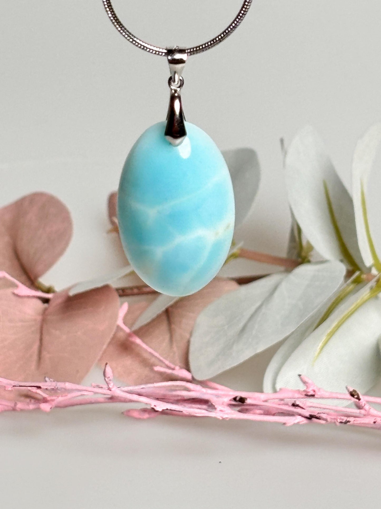 Oval Hemmimorphite pendant with 925 silver eyelet – Elegant gemstone jewelry for special occasions