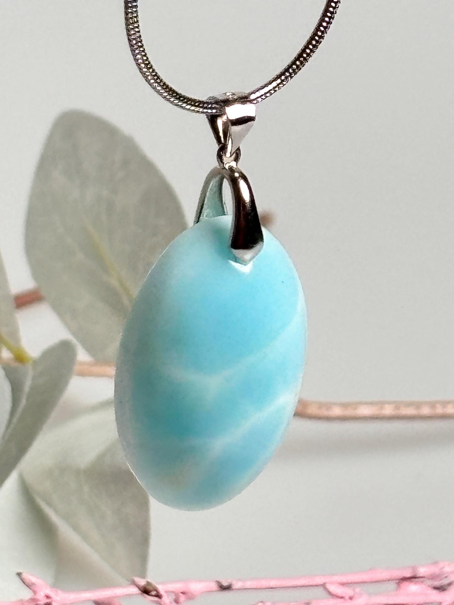 Oval Hemmimorphite pendant with 925 silver eyelet – Elegant gemstone jewelry for special occasions