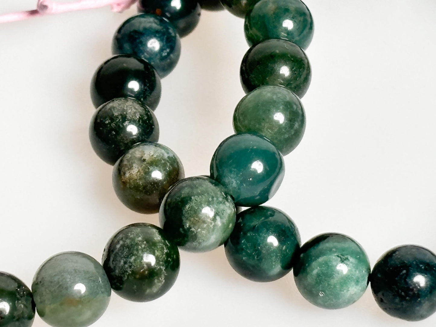 Elastic moss agate bracelet 8mm | Natural stone jewelry for balance & harmony | Handmade spiritual accessory