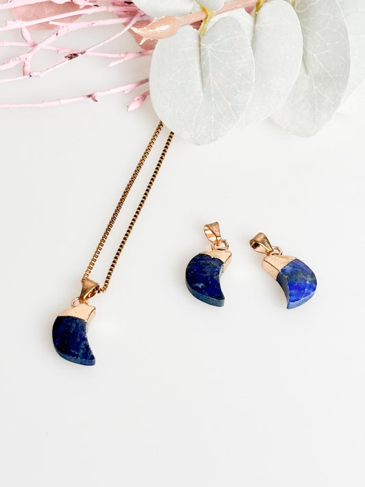 Lapis lazuli moon pendant - gold set - approx. 1.7x1cm