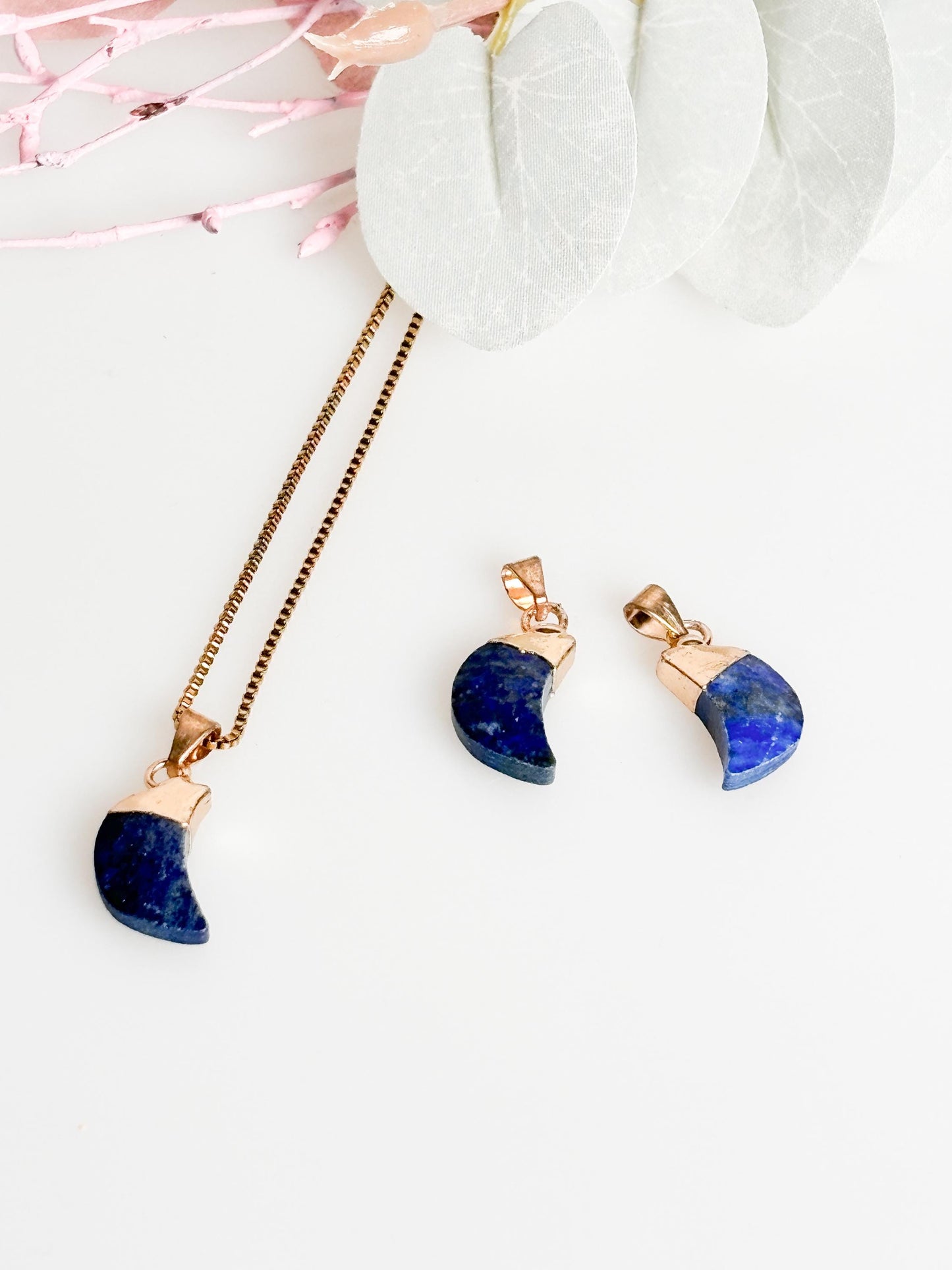 Lapis lazuli moon pendant - gold set - approx. 1.7x1cm