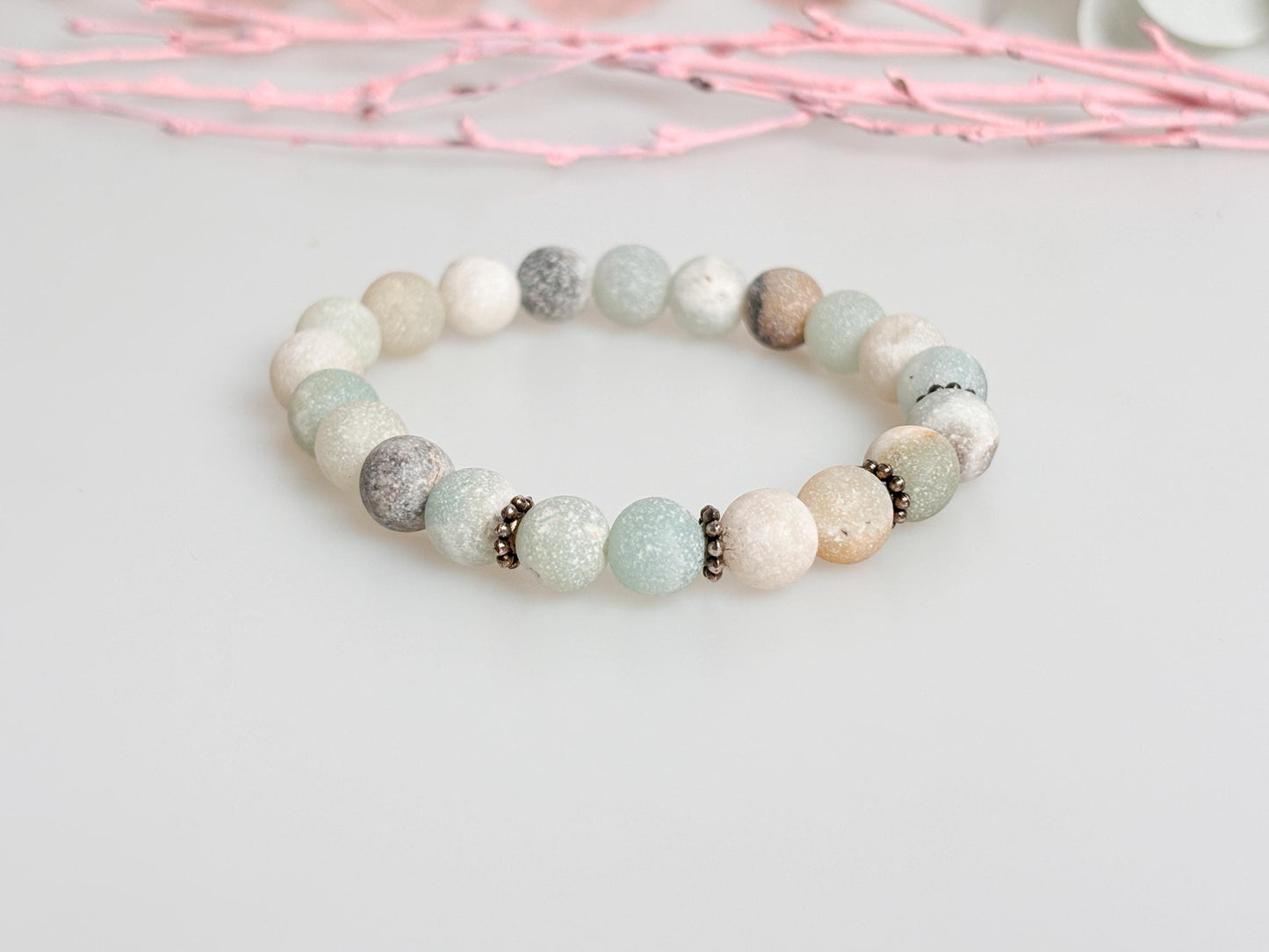Natural Amazonite Bracelet matte frosted with 8.5 mm beads - Handmade Jewelry