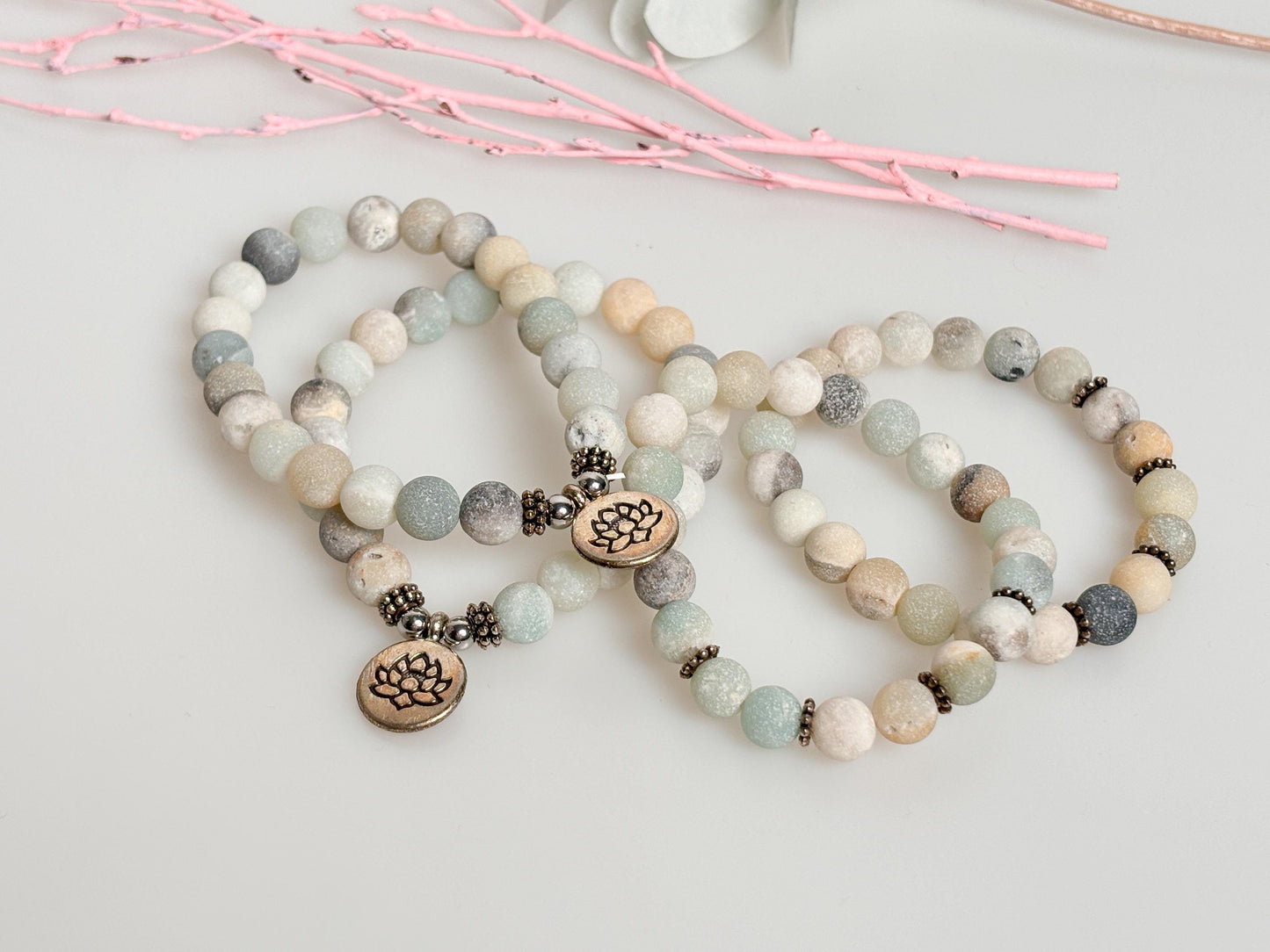 Natural Amazonite Bracelet matte frosted with 8.5 mm beads - Handmade Jewelry