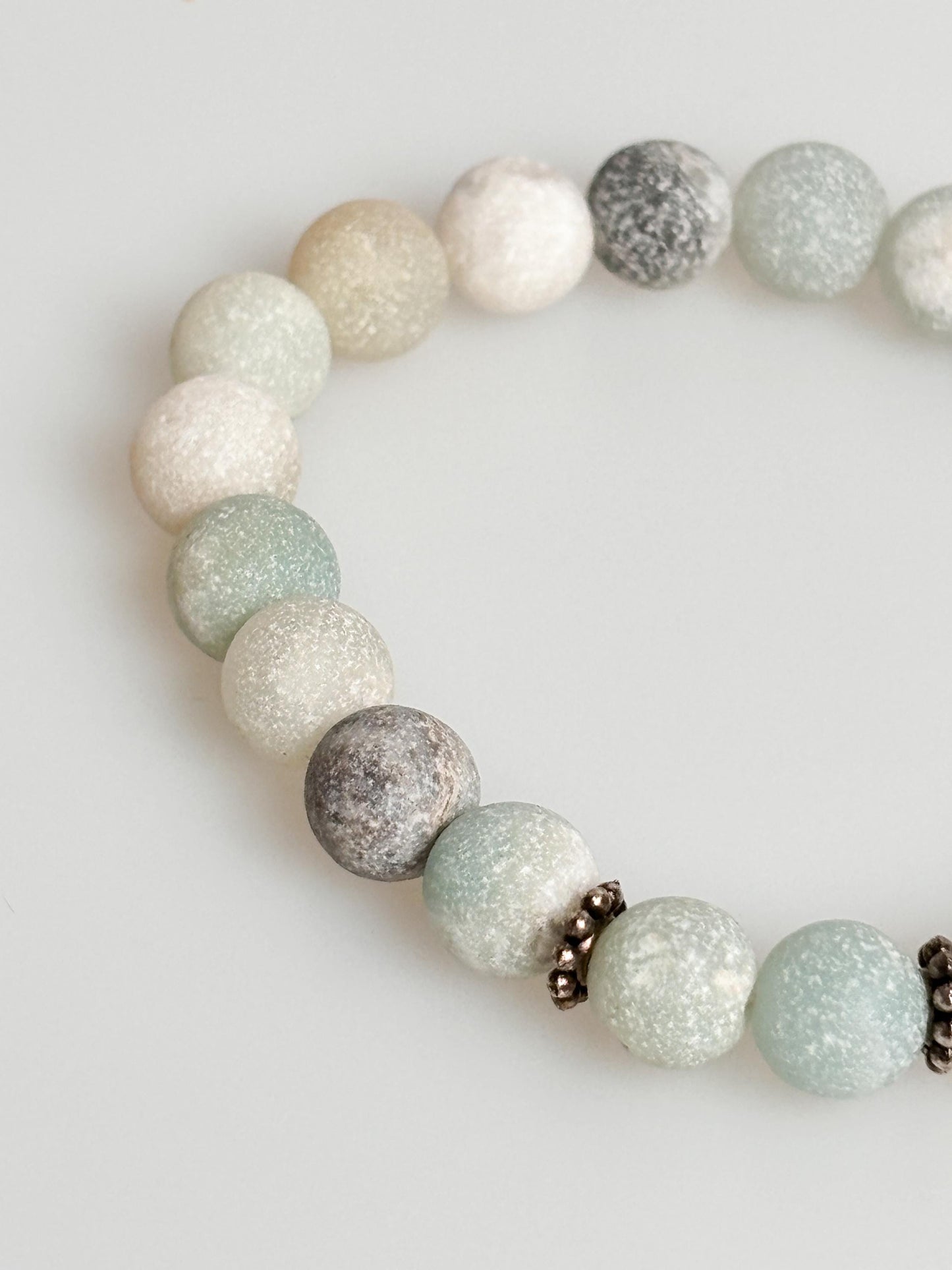 Natural Amazonite Bracelet matte frosted with 8.5 mm beads - Handmade Jewelry