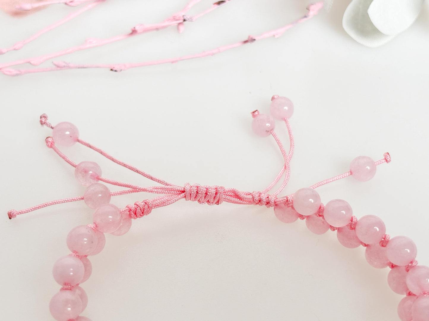 Rose Quartz Macrame Bracelet – Adjustable Size, 6mm Beads, Handmade Jewelry