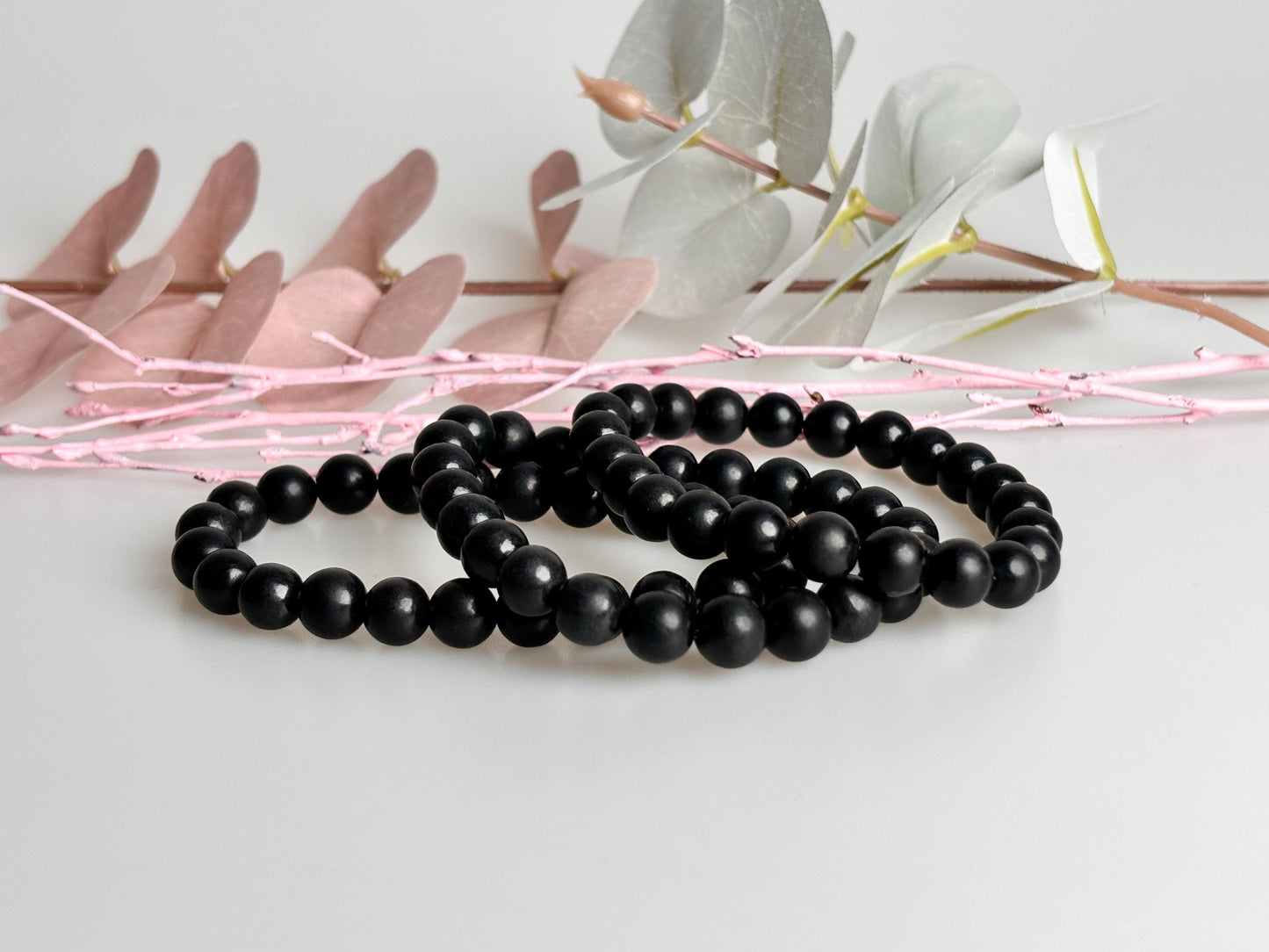 Elastic Shungite Pearl Bracelet, 8mm Beads, 18cm Length, Protective Healing Stone for Energy & Balance, Handmade