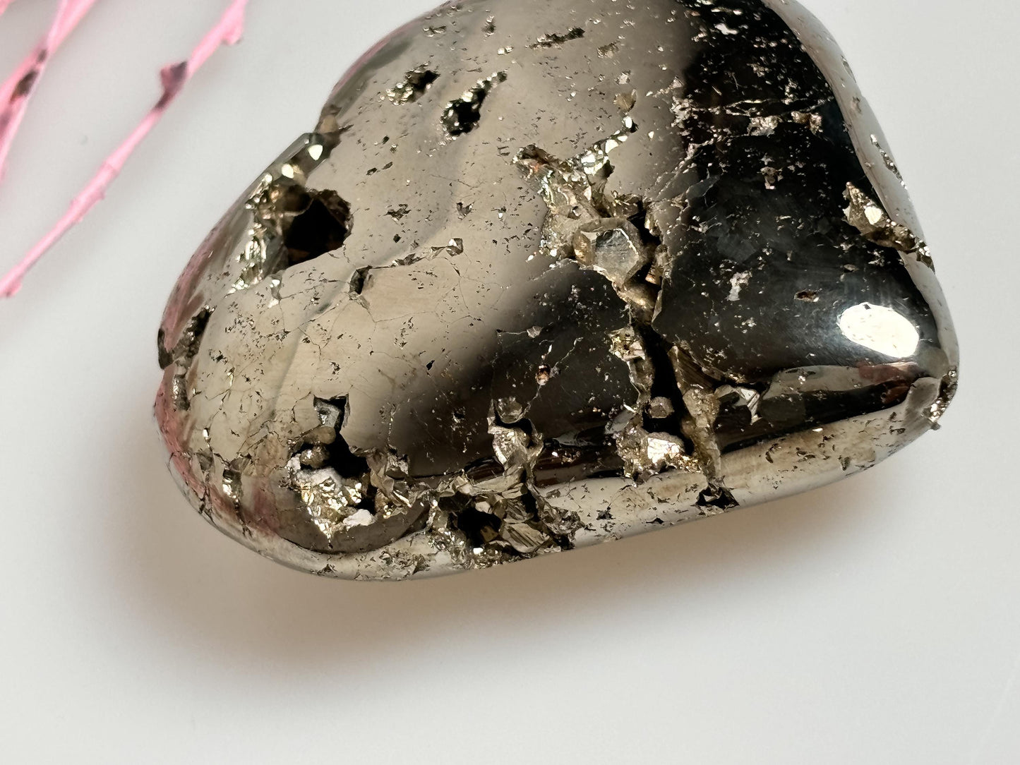 Shiny pyrite heart large for decoration, with impressive druses and unique shine - perfect for stylish accents