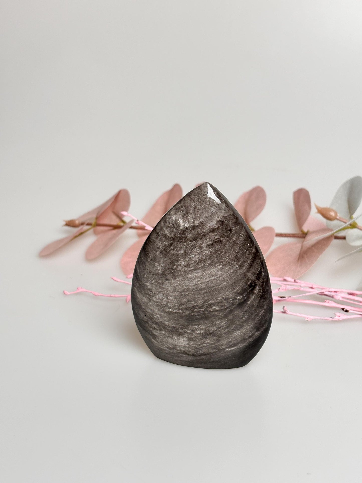 Silber Obsidian Teardrop Freiform - Schöner Flash, Dekorativ, 8 cm Hoch, Einzigartiges Stück für Ihre Sammlung