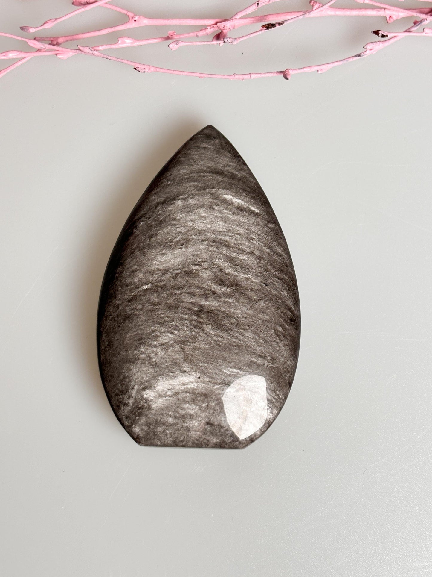 Silber Obsidian Teardrop Freiform - Schöner Flash, Dekorativ, 8 cm Hoch, Einzigartiges Stück für Ihre Sammlung